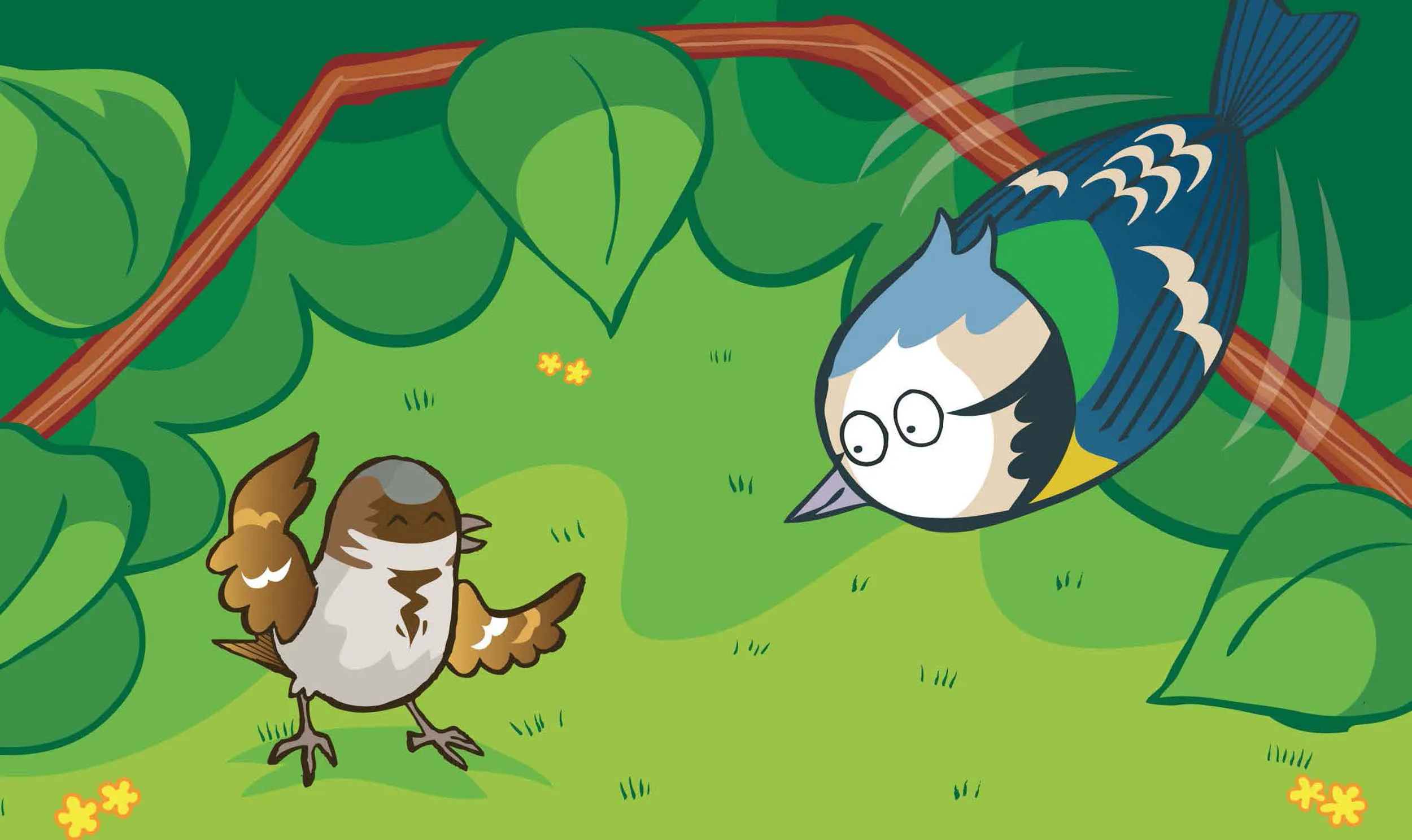 An illustration from the story book 'Cheeky Sparrow'.