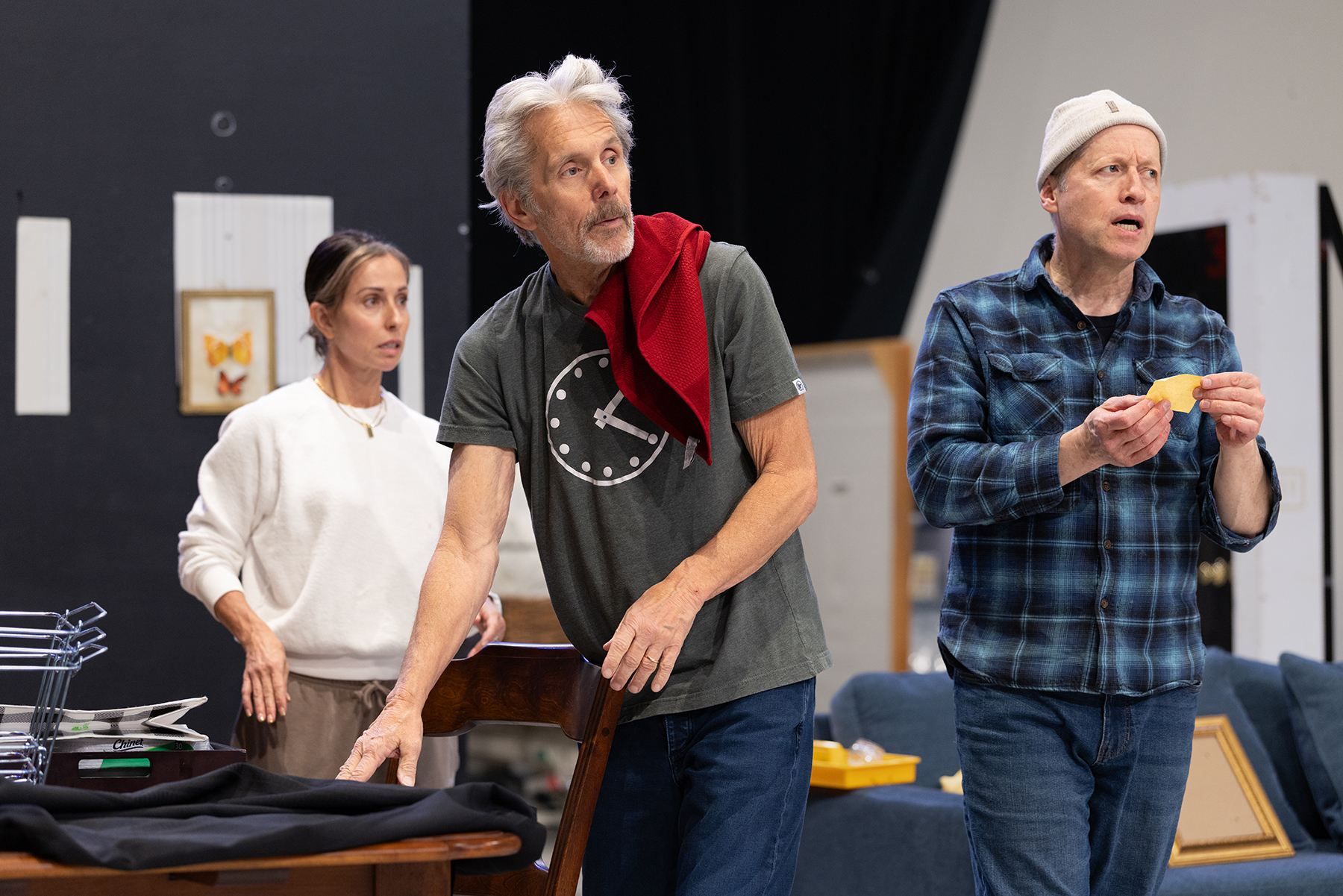 Audrey Francis, Gary Cole and Tim Hopper in rehearsal for Steppenwolf Theatre Company's world premiere of "Catch as Catch Can." (Joel Moorman)