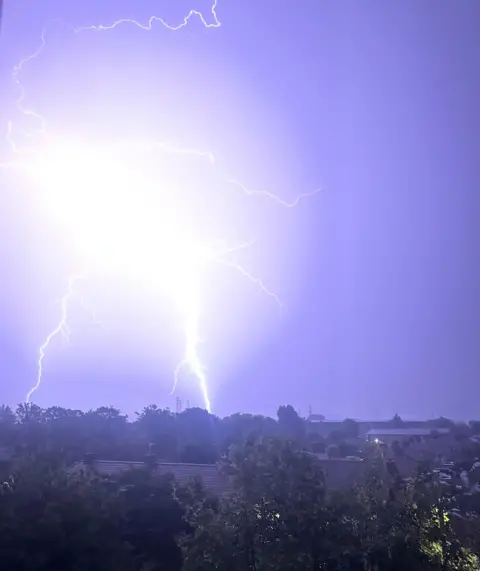 MagTel / Weather Watchers Lightning lights up the sky in Waltham Cross, Hertfordshire