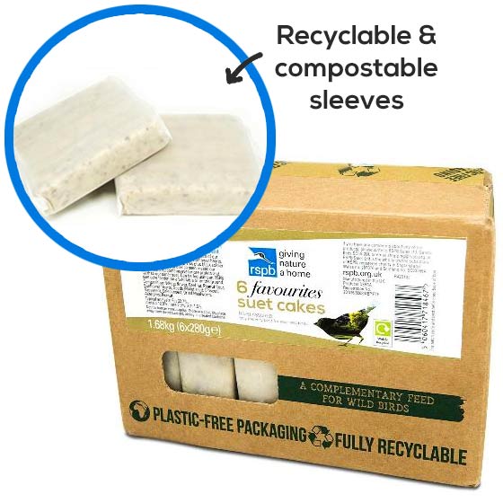 suet cakes wrapped in recyclable compostable paper packaged in card box