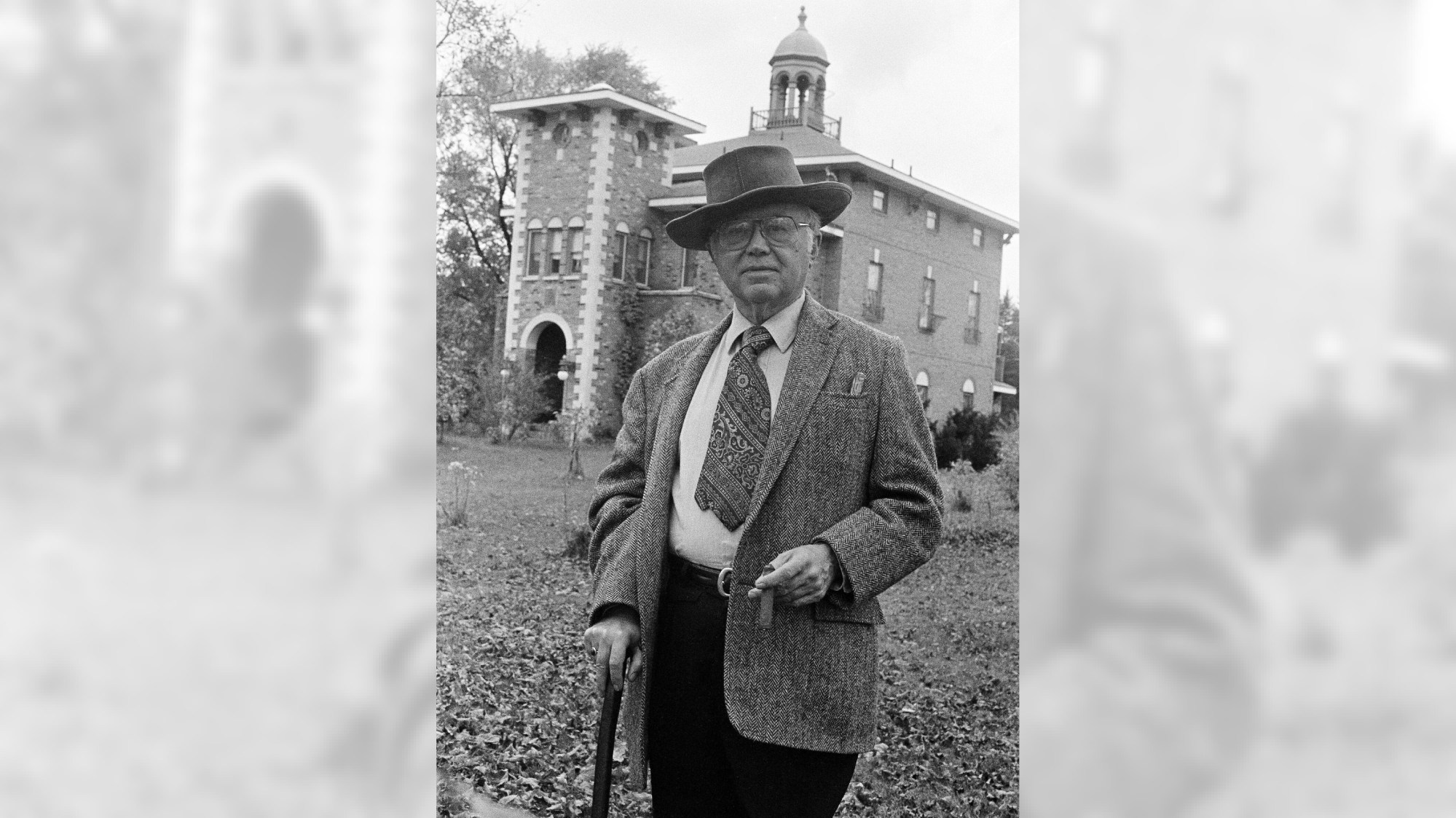 AP8411030136-16x9-1 Russell Kirk, shown in front of his Italianate home in Mecosta, Mich., Nov. 3, 1984, is one of the scholars who helped create modern conservatism. (AP Photo/Jay McNally)