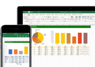 Two device screens showing a file open in Excel