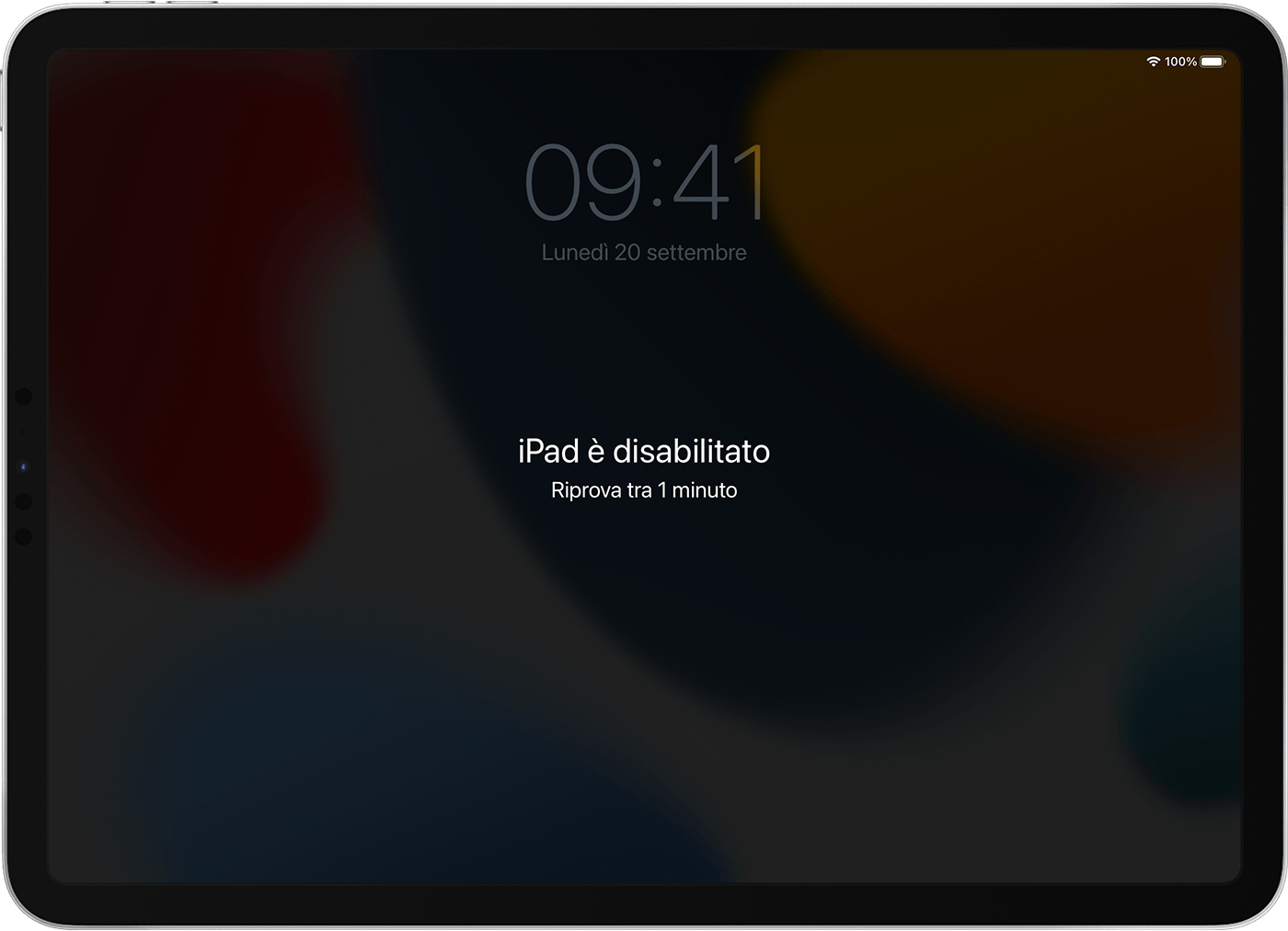 La pagina “iPad è disabilitato” visualizzata in iOS 15 se inserisci codici errati per troppe volte.