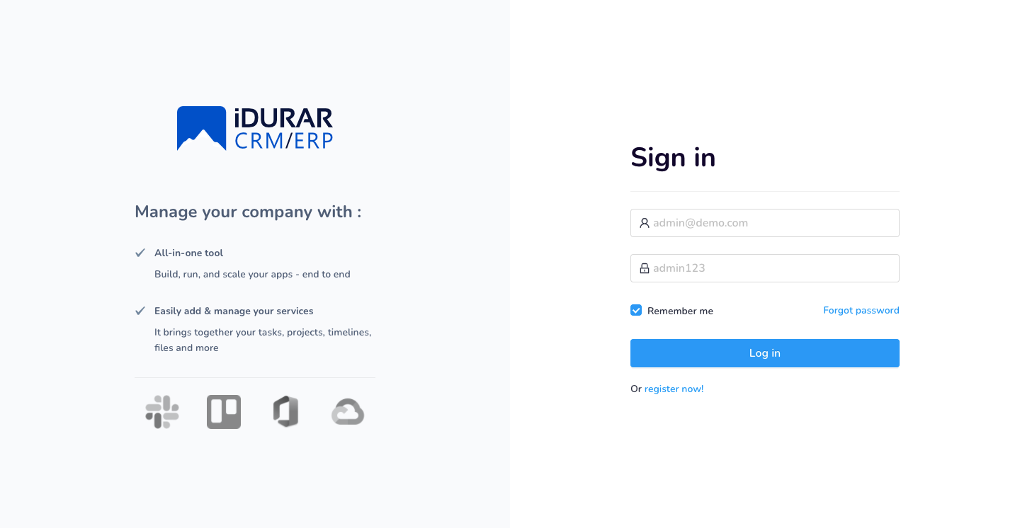 IDURAR is Open Source ERP/CRM (Invoice / Inventory / Accounting / HR) Based on Mern Stack (Node.js / Express.js / MongoDb / React.js )