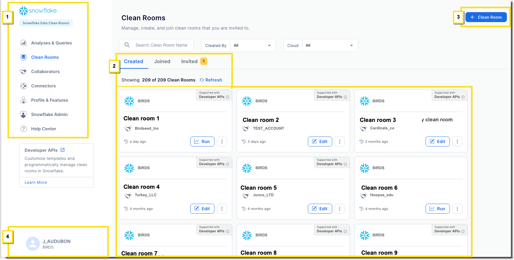 Página de listagem de salas limpas