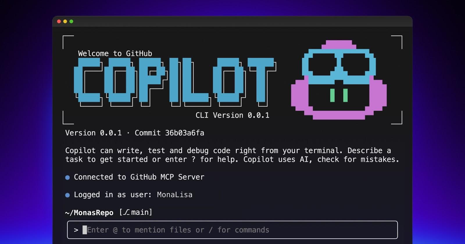 A stylized image of GitHub Copilot in your CLI.