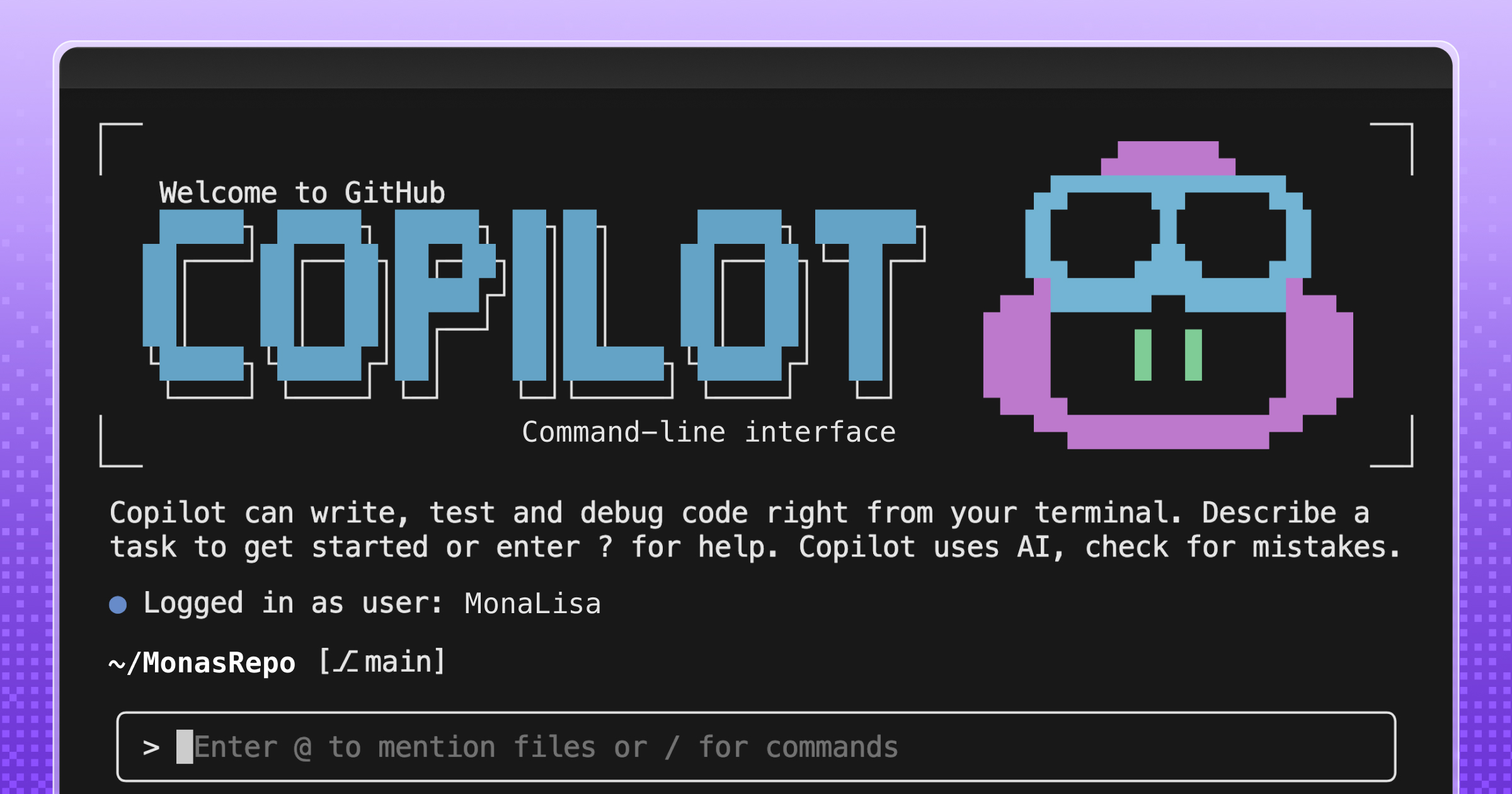 Decorative header image showing the GitHub Copilot CLI ASCII art.