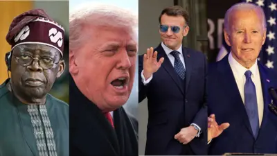 Aworan Tinubu, Aarẹ Trump ti Amẹrika, Aarẹ Macron ti orilẹede France ati aarẹ Amẹrika tẹle, Joe Biden.
