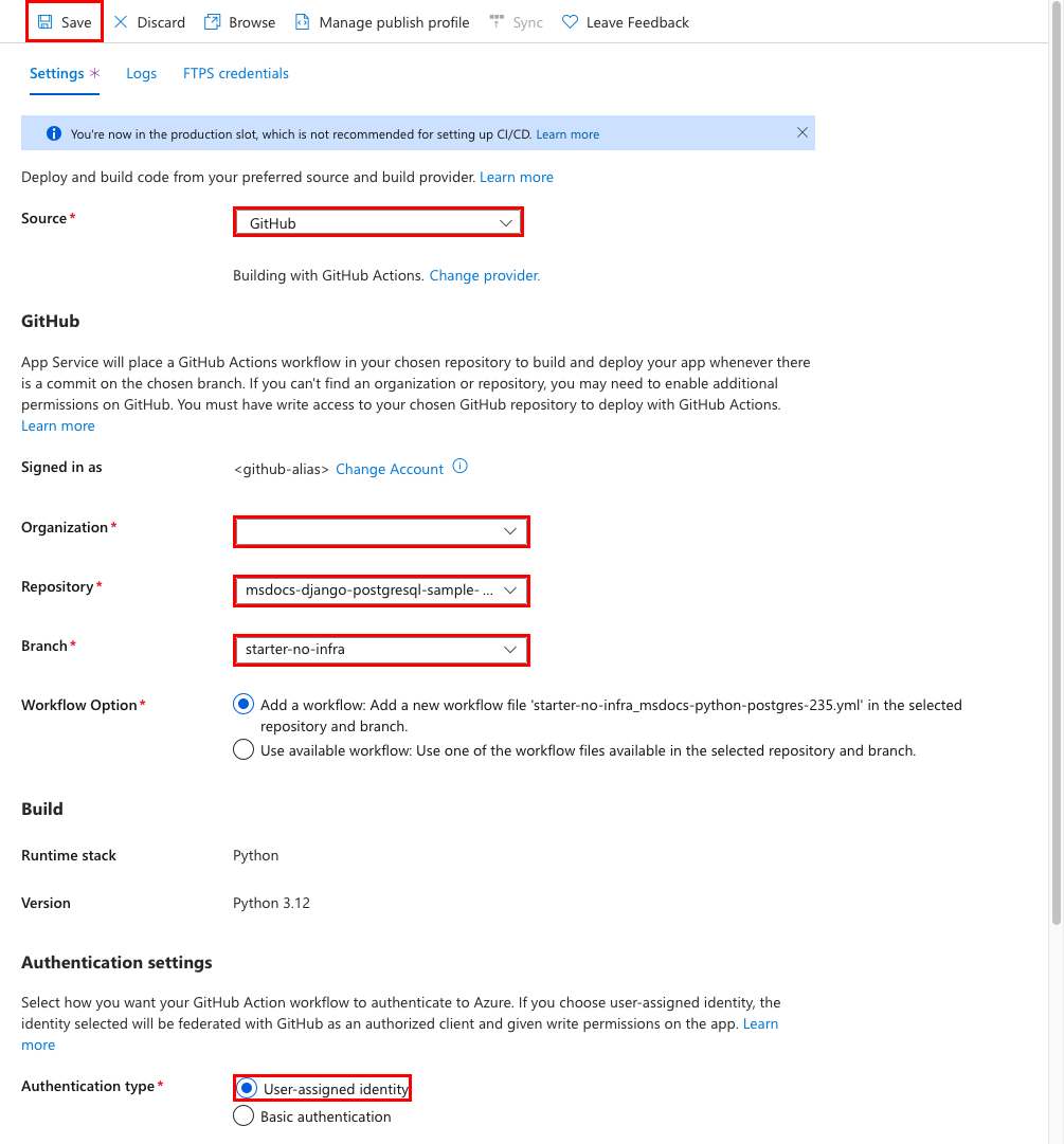 A screenshot showing how to configure CI/CD using GitHub Actions (Django).
