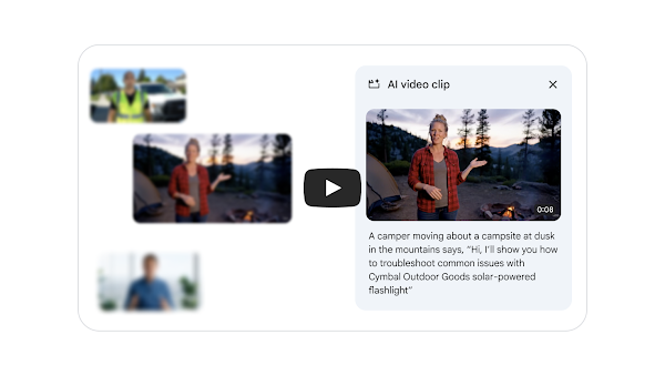 Spela upp video: en Veo 3-miniatyr av en verklighetstrogen AI-genererad person på en campingplats och en kort prompt med åtgärder och tal