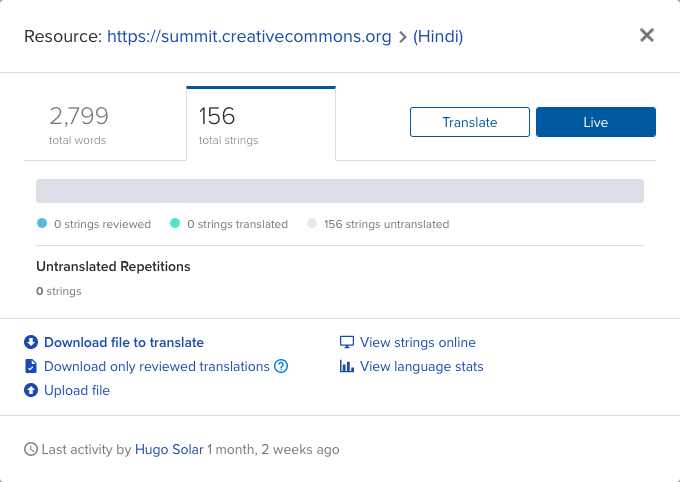 Screenshot of the Transifex resource modal