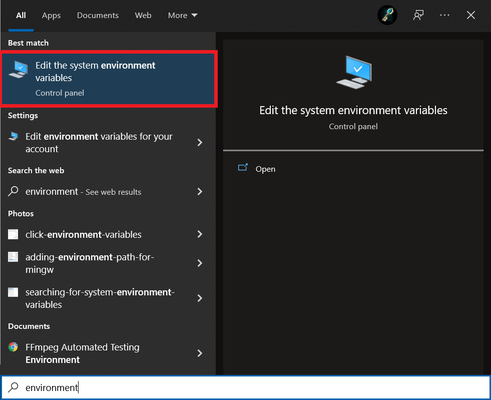 Edit the environment variables