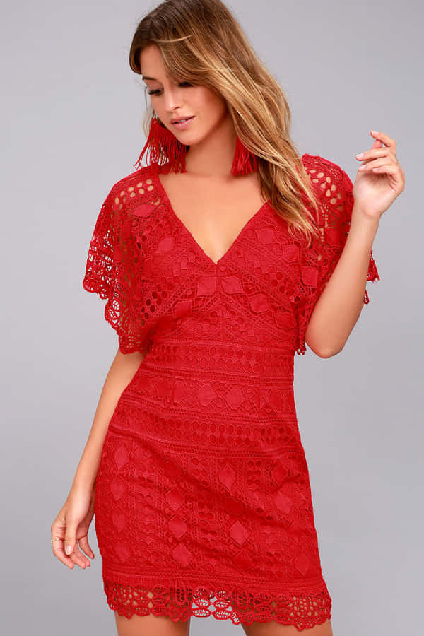 Rød Blondekjole Bakgrunnsbildet