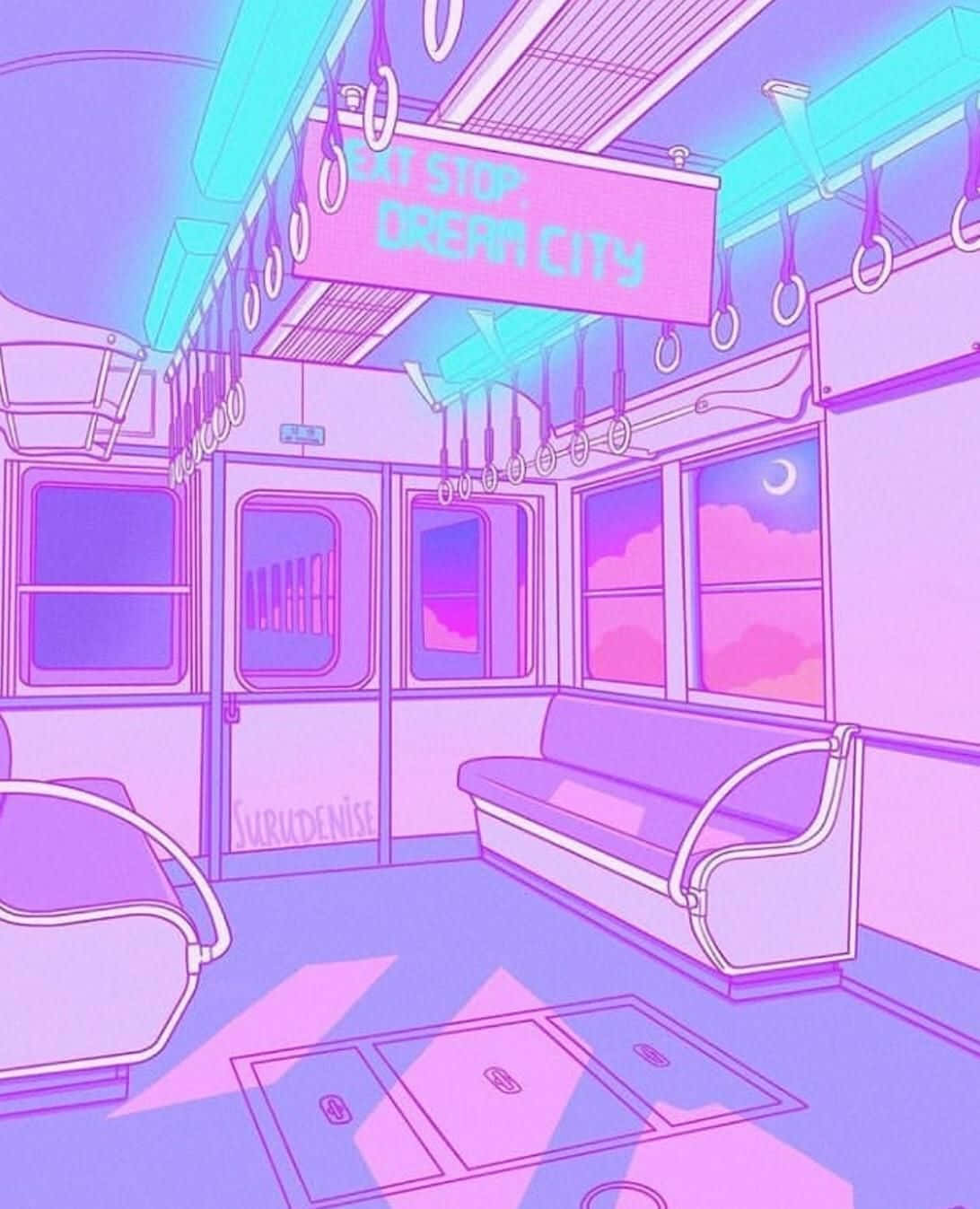Lofi Train Interior Aesthetic Anime Background