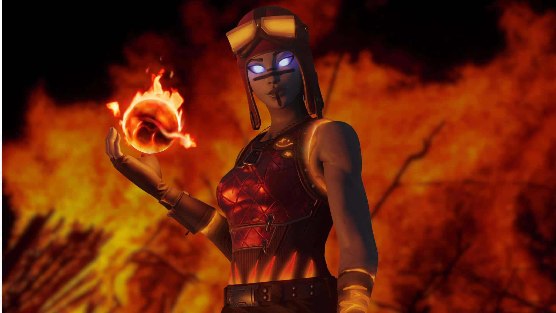 Blazefortnite-skin Gegen Ein Tobendes Feuer Wallpaper