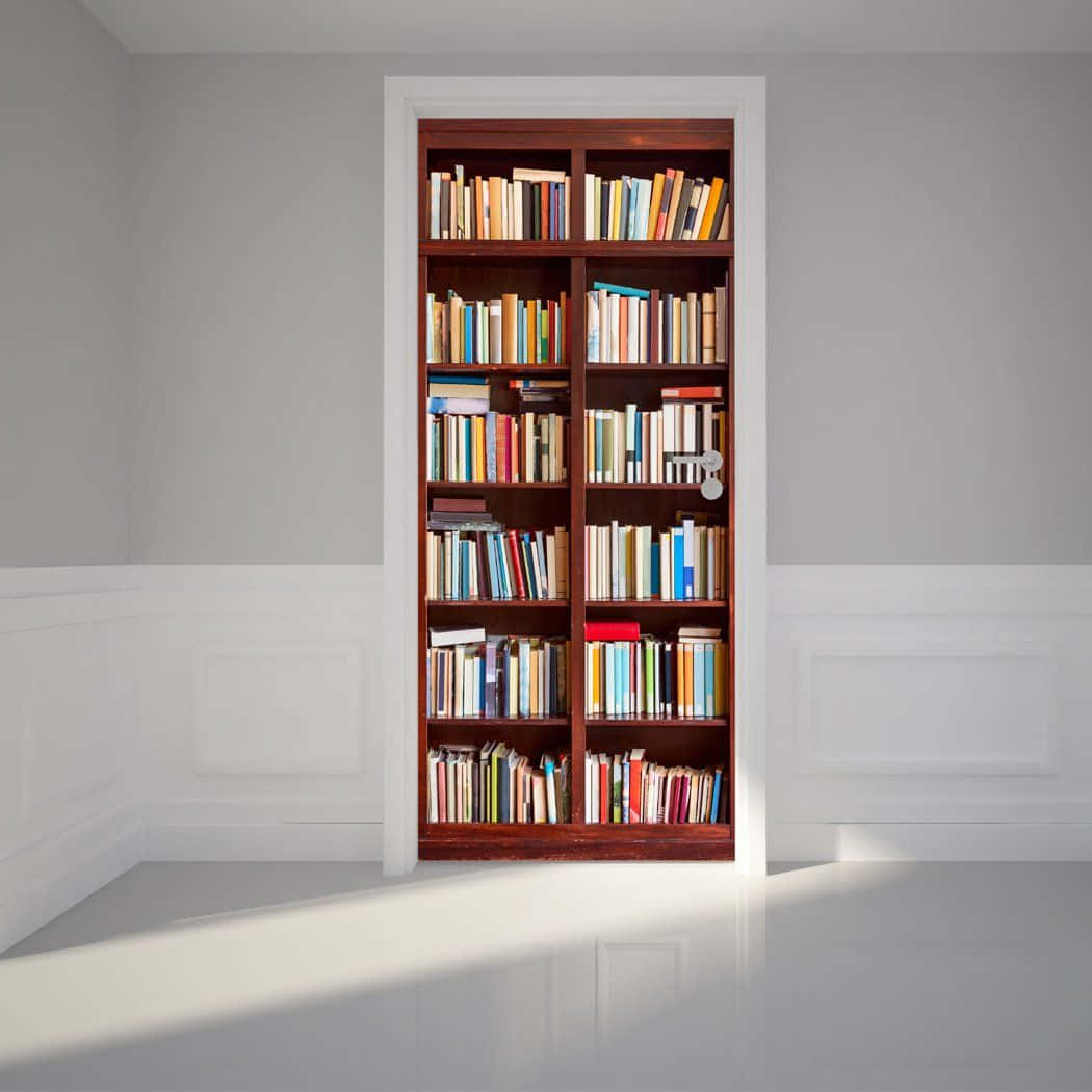 White Library Door Bookshelf Background For Desktop