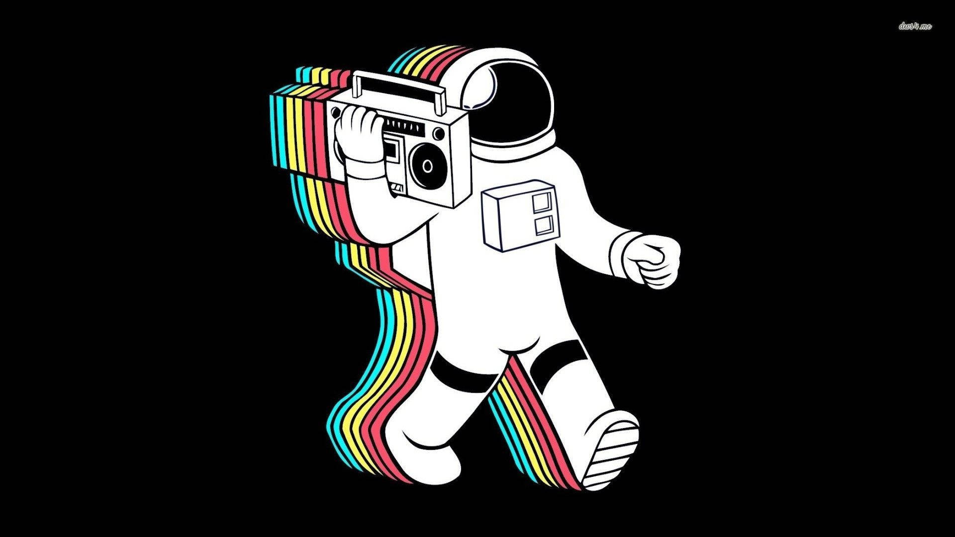 Boombox Rymd Astronaut Wallpaper