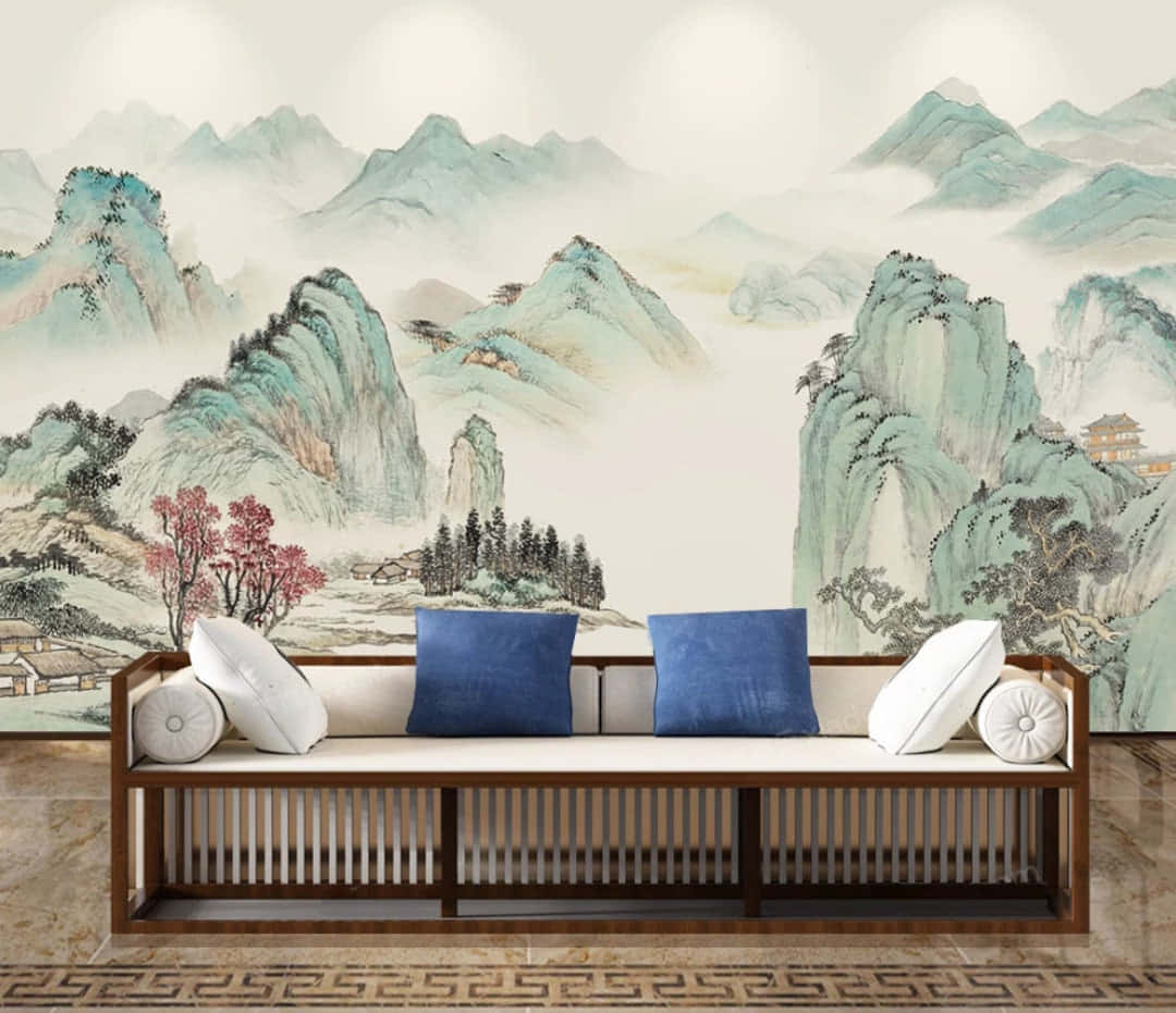 A traditional Chinese background of colorful shapes and dragons