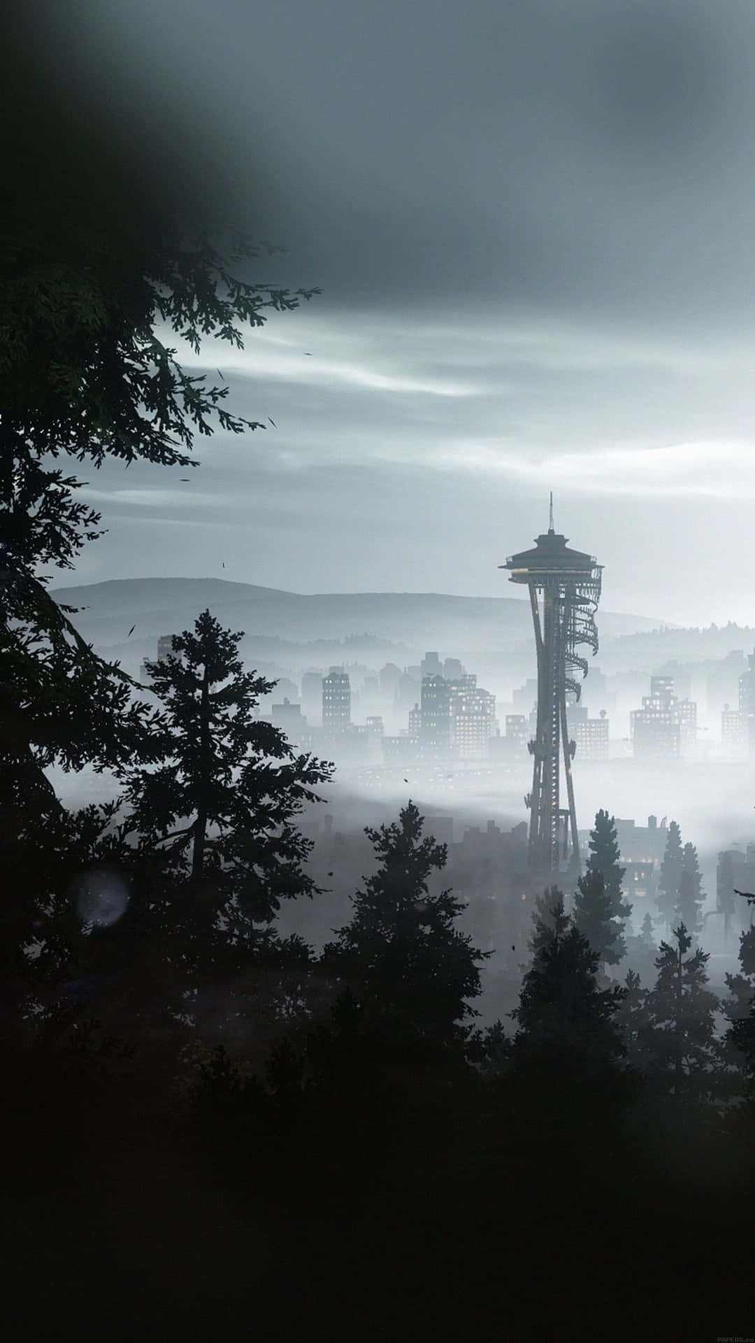 Kult Seattle By Under Mørke Skyer Bakgrunnsbildet