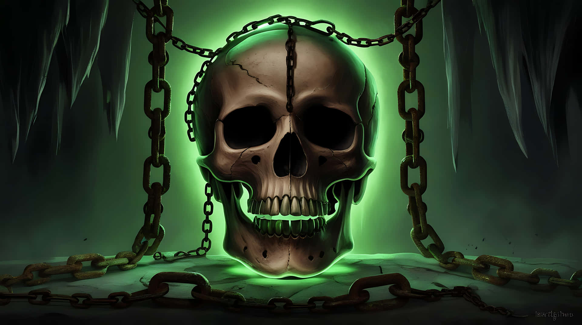 Cursed Skull In Chains Of Darkness Wallpaper