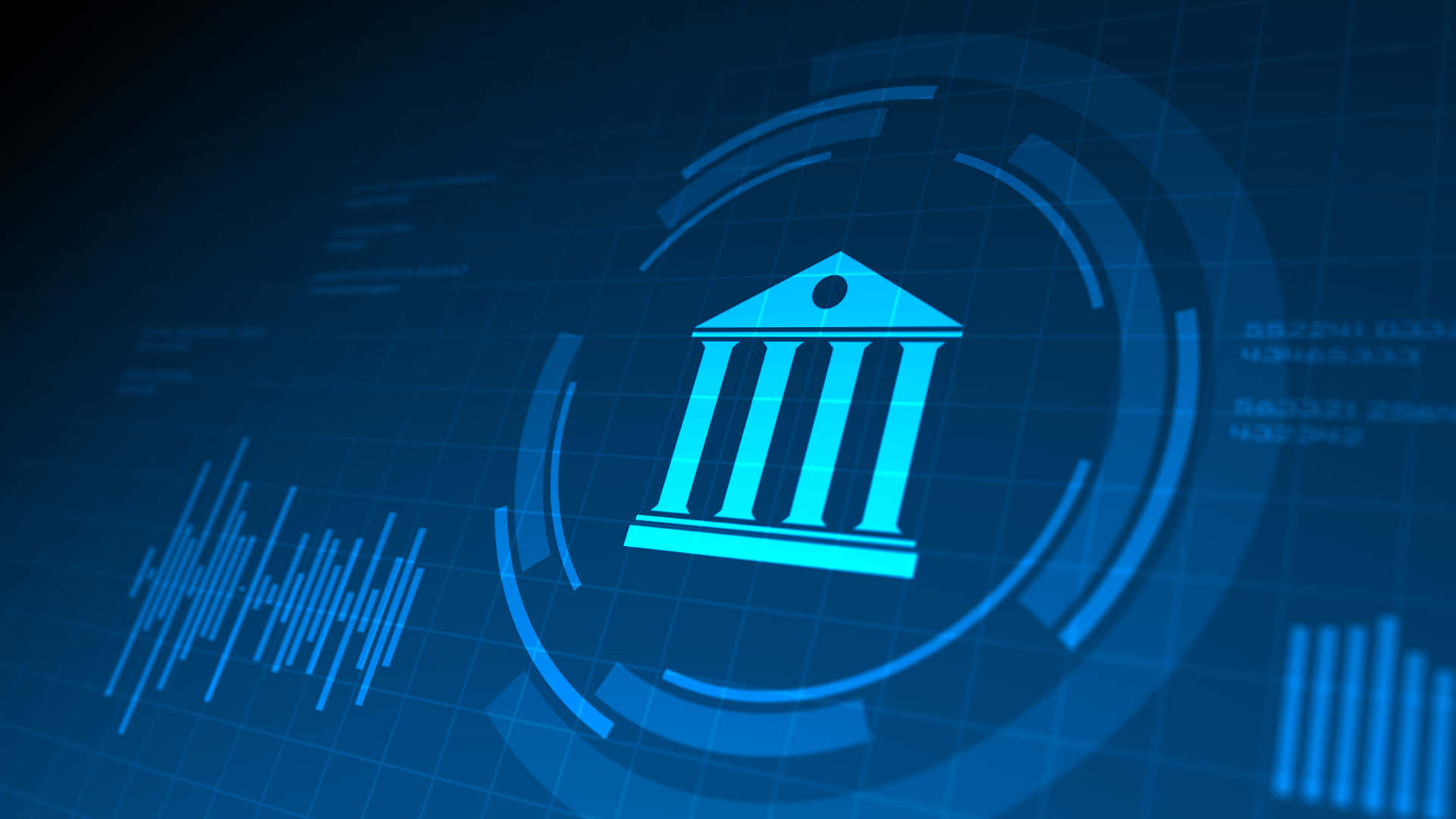 A Blue Background With A Building And A Clock