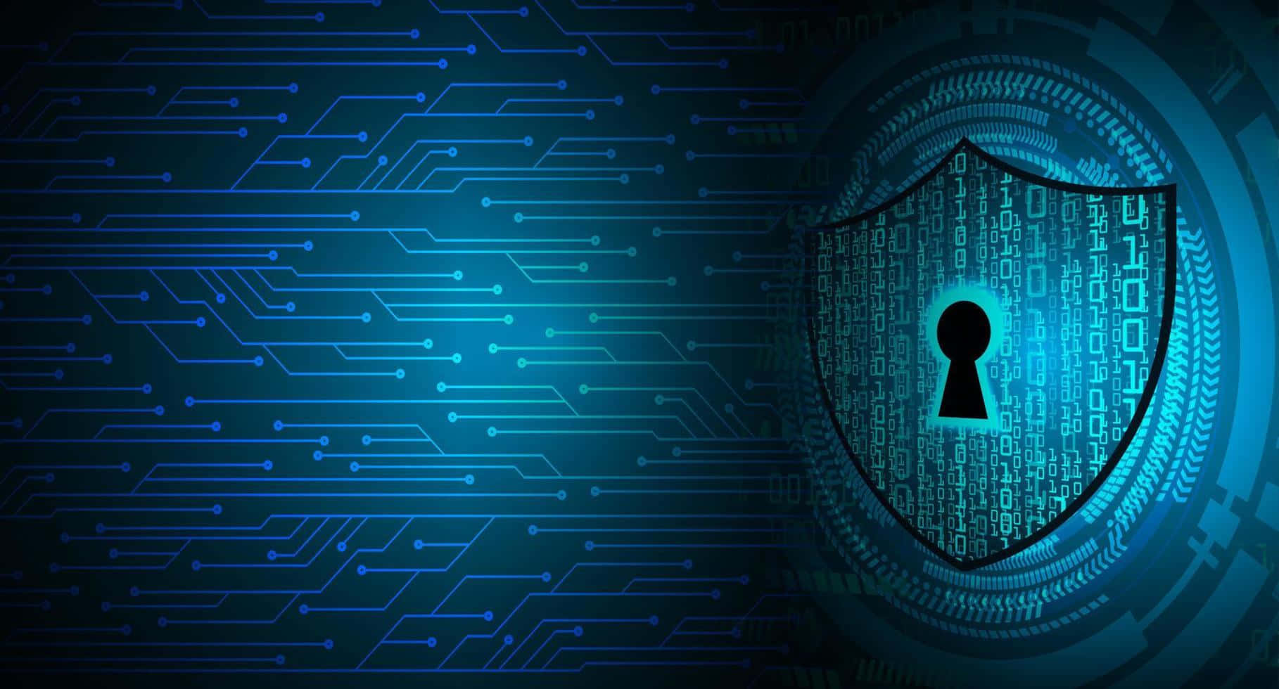 A Digital Security Shield On A Blue Background