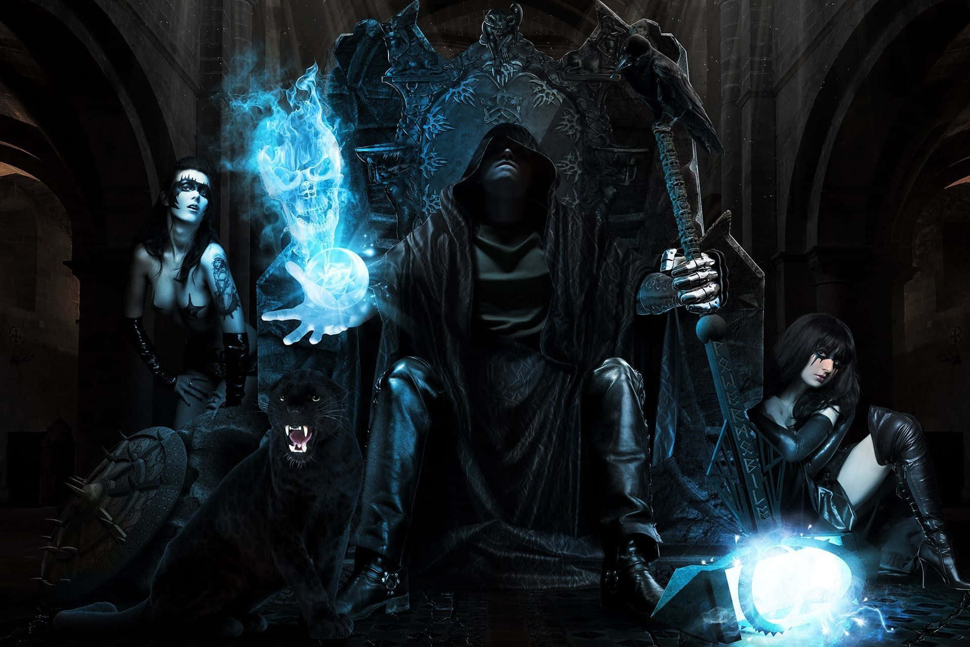 Mysterious Dark Wizard Casting a Spell Wallpaper
