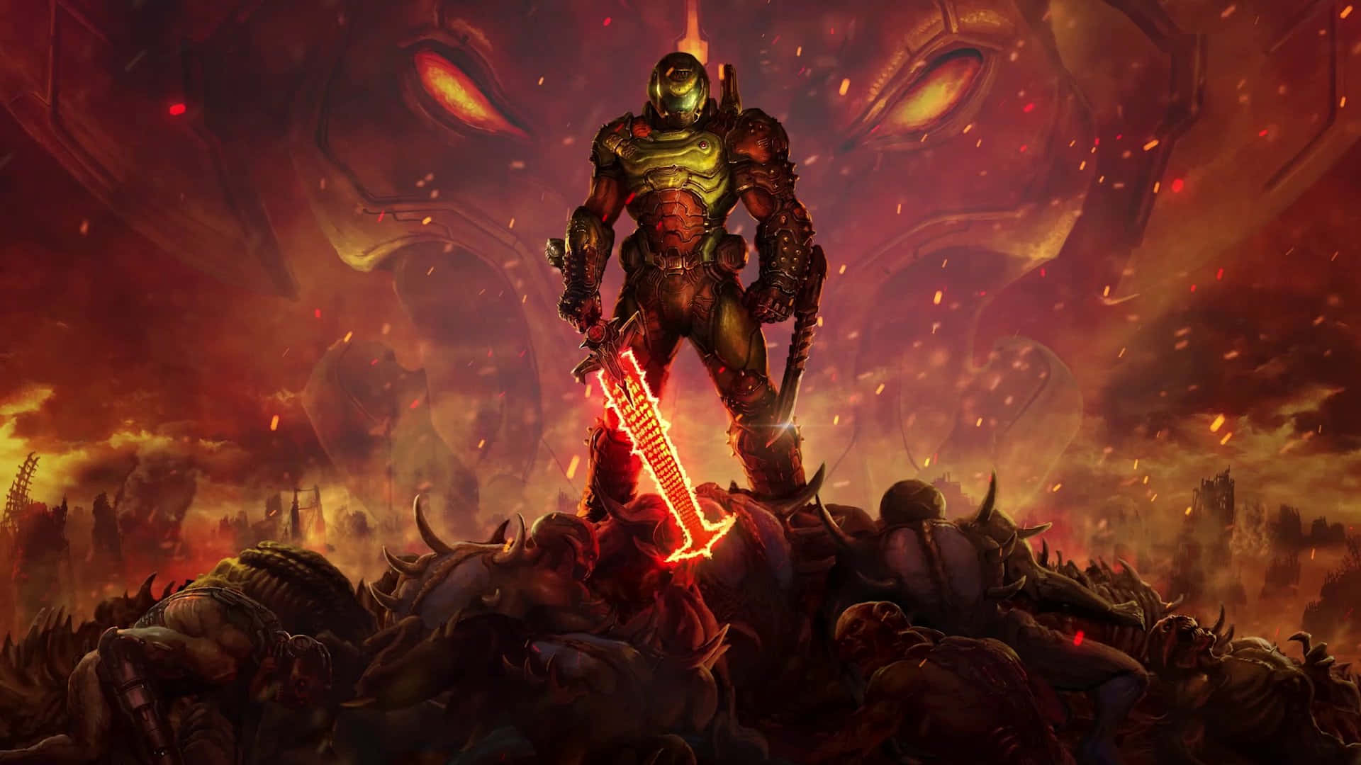 Sopravvivialle Battaglie Dell'inferno Nel Coinvolgente Fps Doom Eternal Sfondo