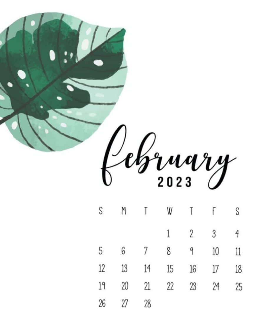 Februarikalender Med En Enorm Grön Blad. Wallpaper