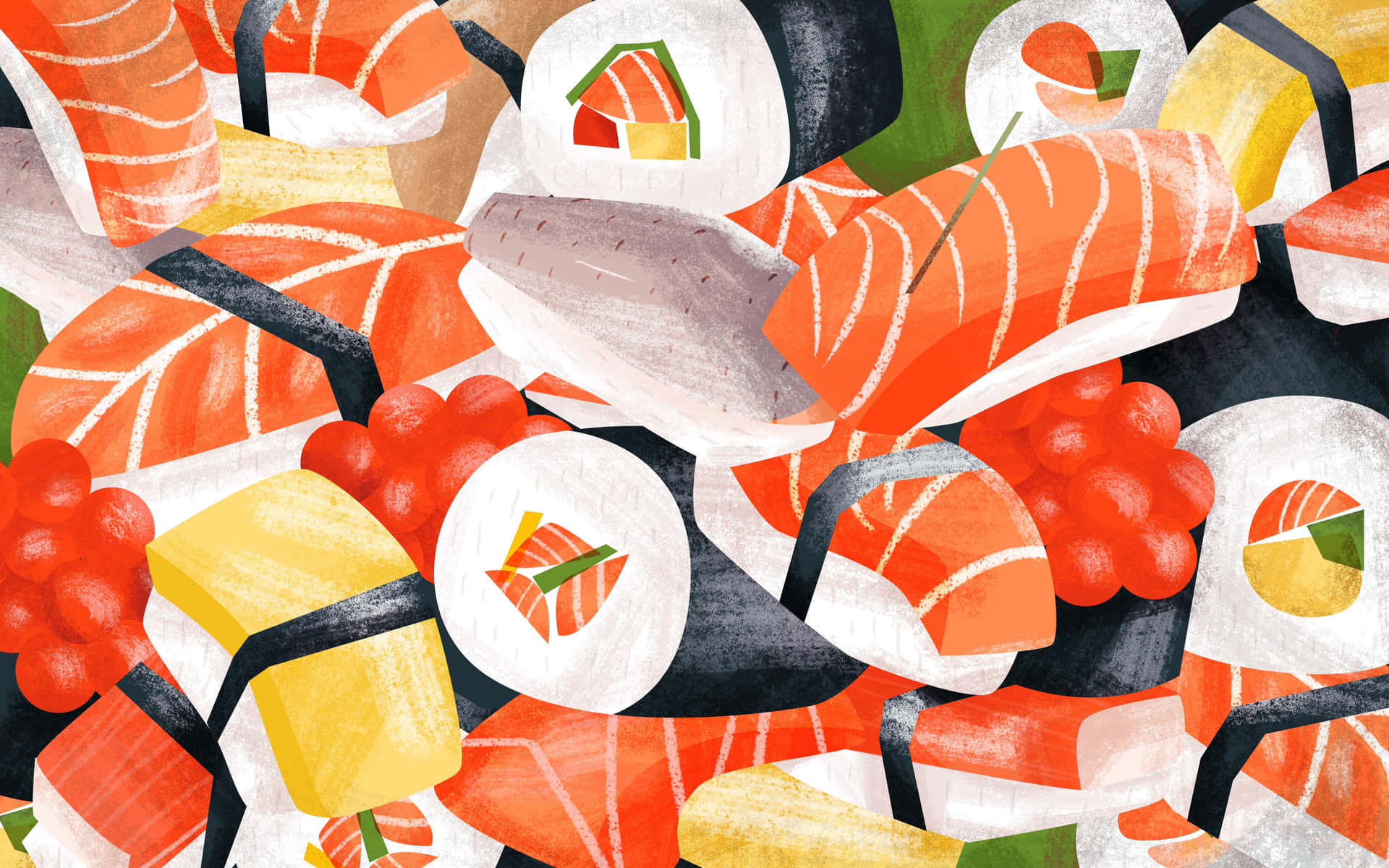 Japanese Sushi Food Vector Art Pattern Background