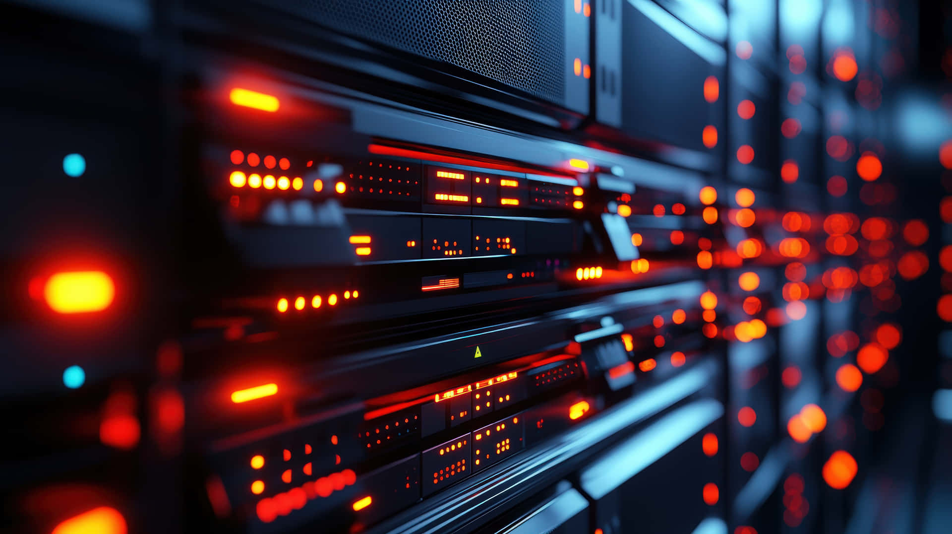 Futuristic Data Server With Red Led Lights In Dark Room Wallpaper