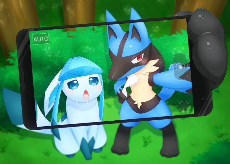 Glaceon Og Riolu Selfie Bakgrunnsbildet