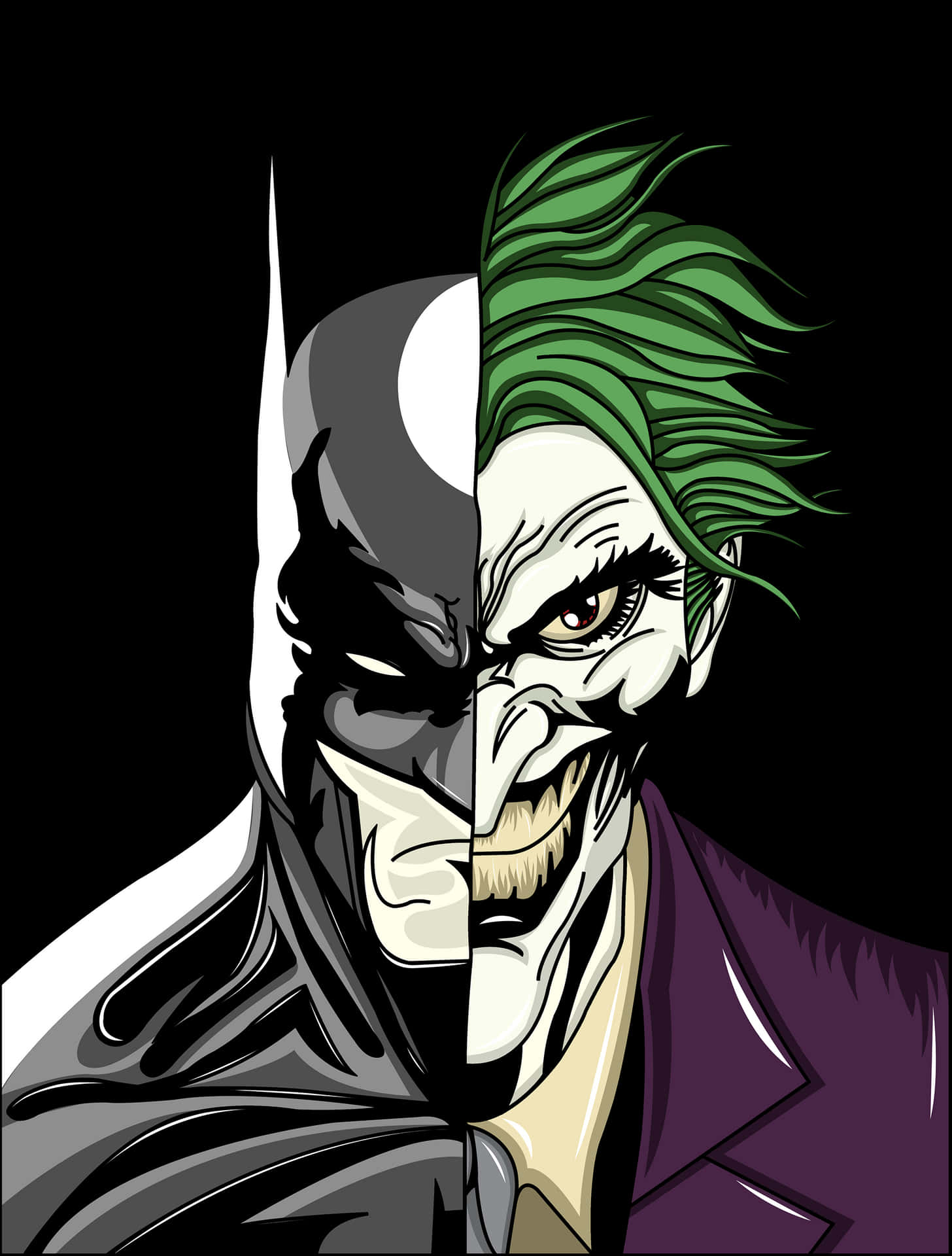 Estilode Dibujos Animados De Mitad Batman Mitad Joker Fondo de pantalla