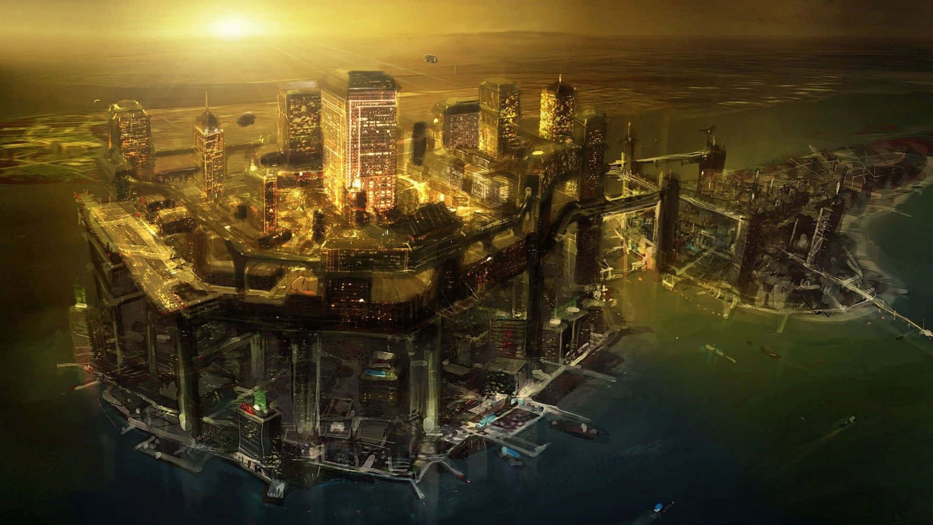 Industrious Layered City Wallpaper