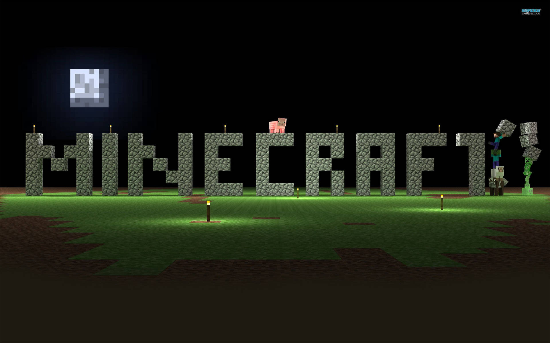 Minecraft Logo With Minecraft Characters Wallpaper