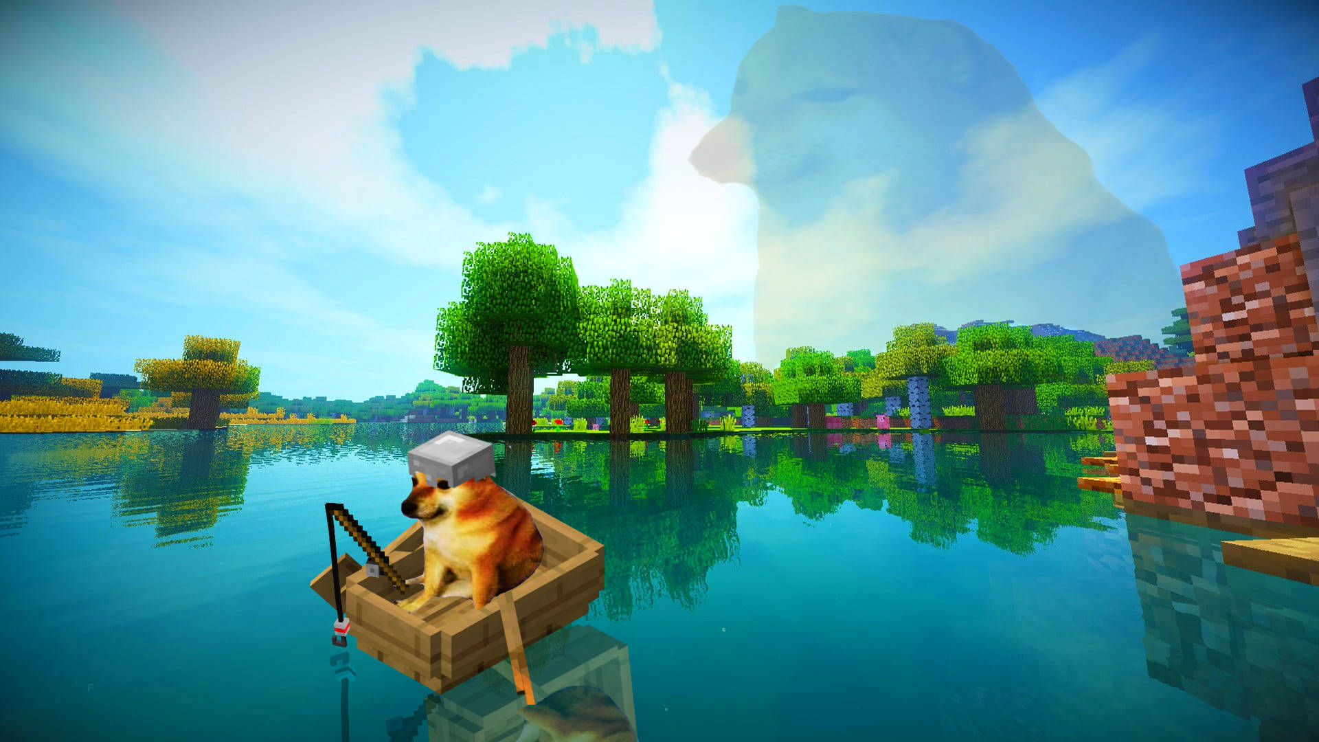 Minecraft PC Cheems Fishing Wallpaper