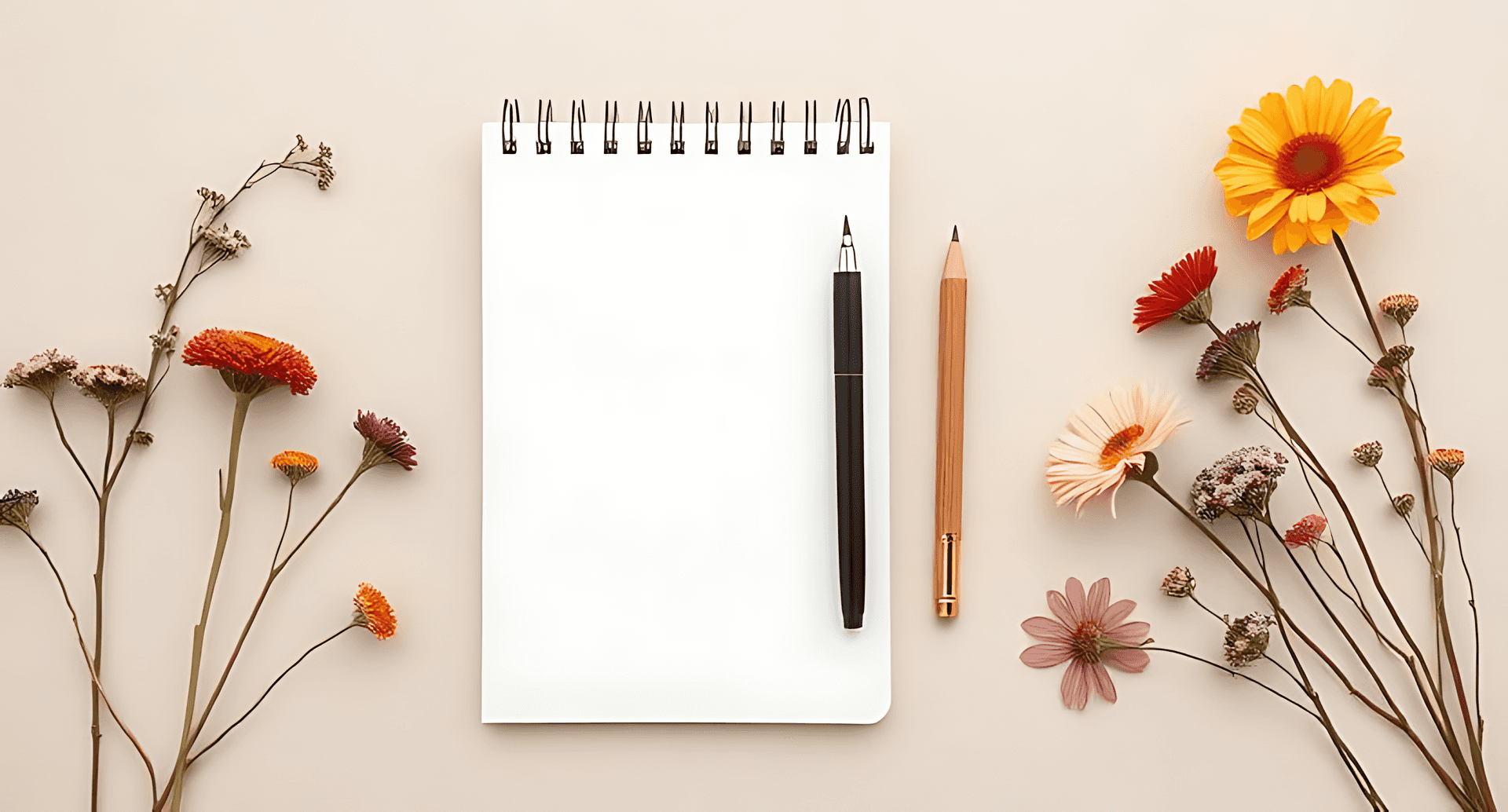 Minimalistic Notebook And Flowers Wallpaper
