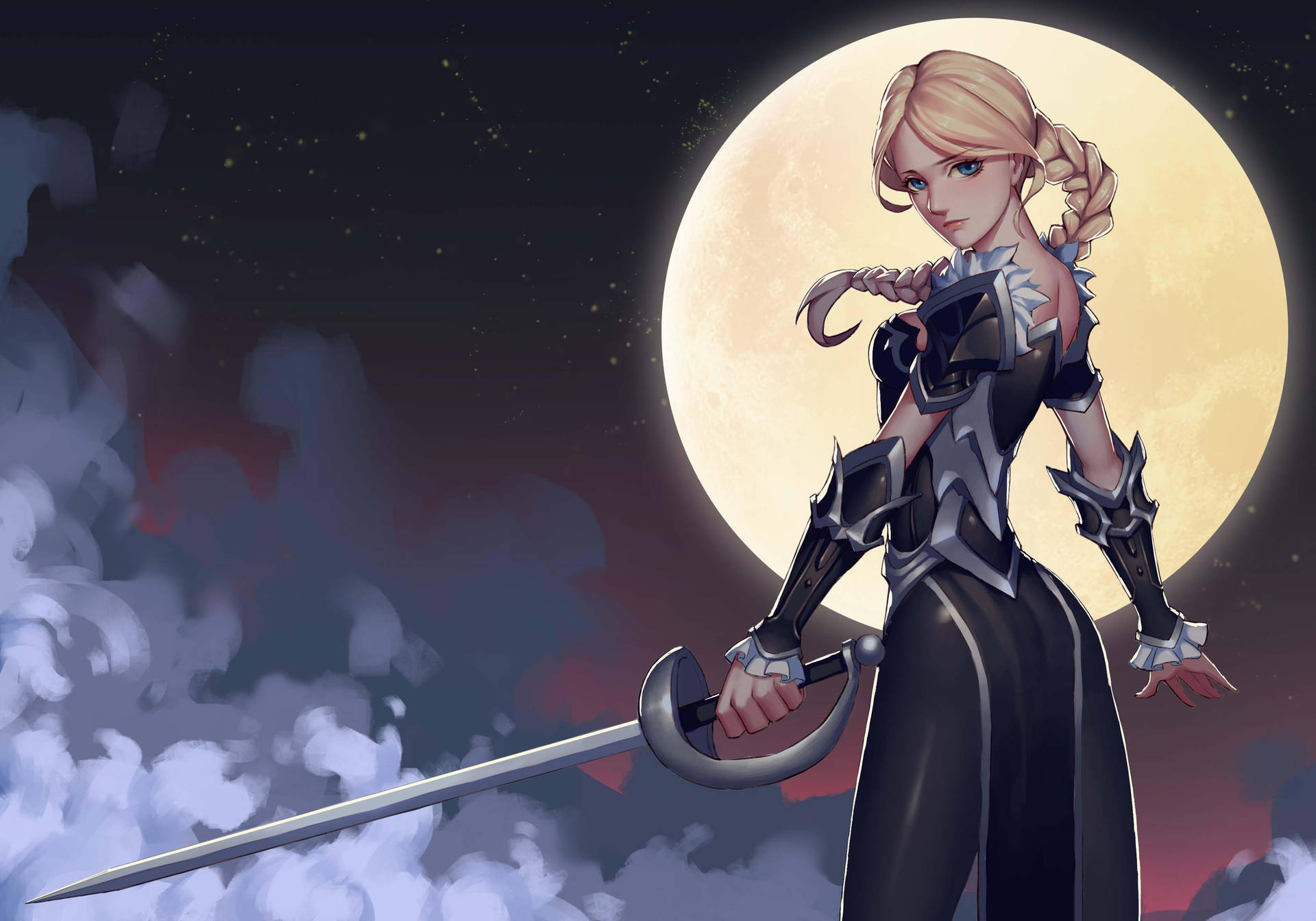 Moon 4K Anime Girl Warrior With Sword Wallpaper