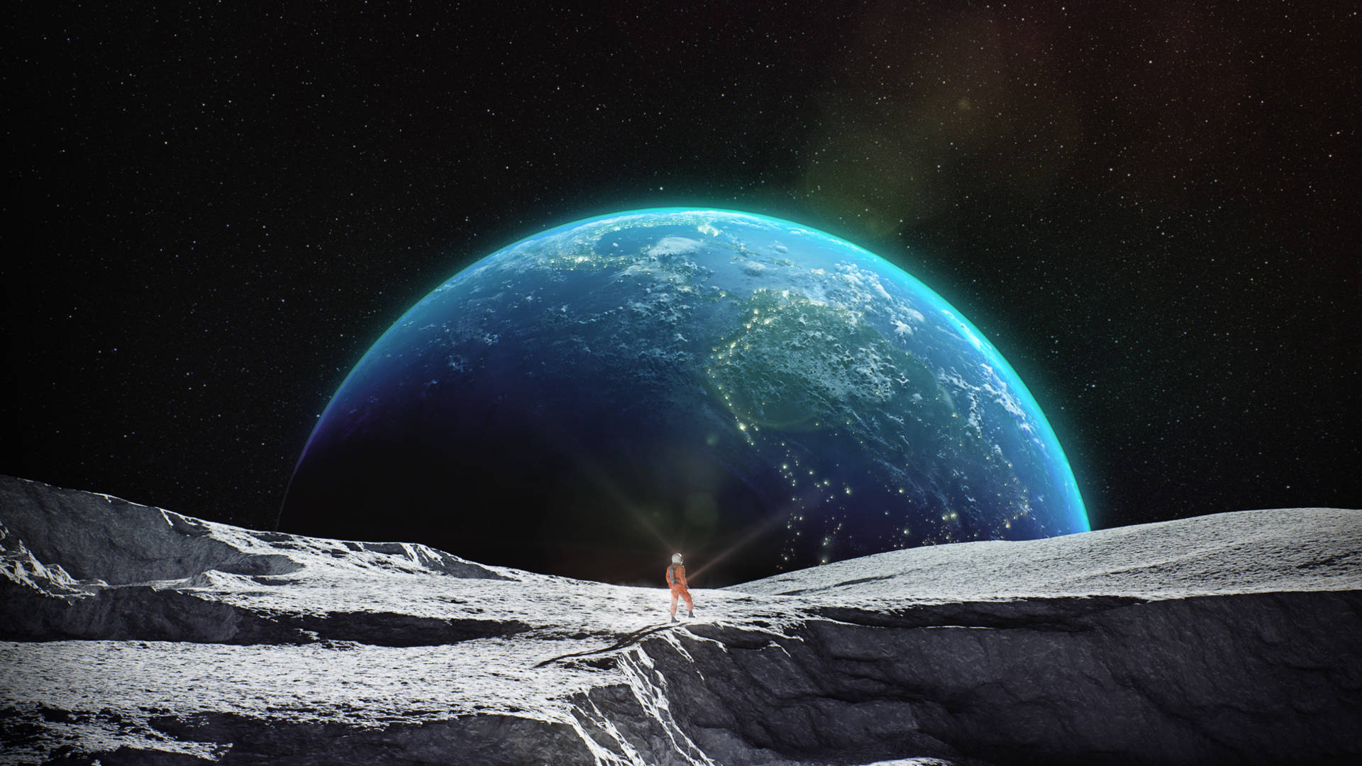 Moon 4K Astronaut Viewing Earth Wallpaper