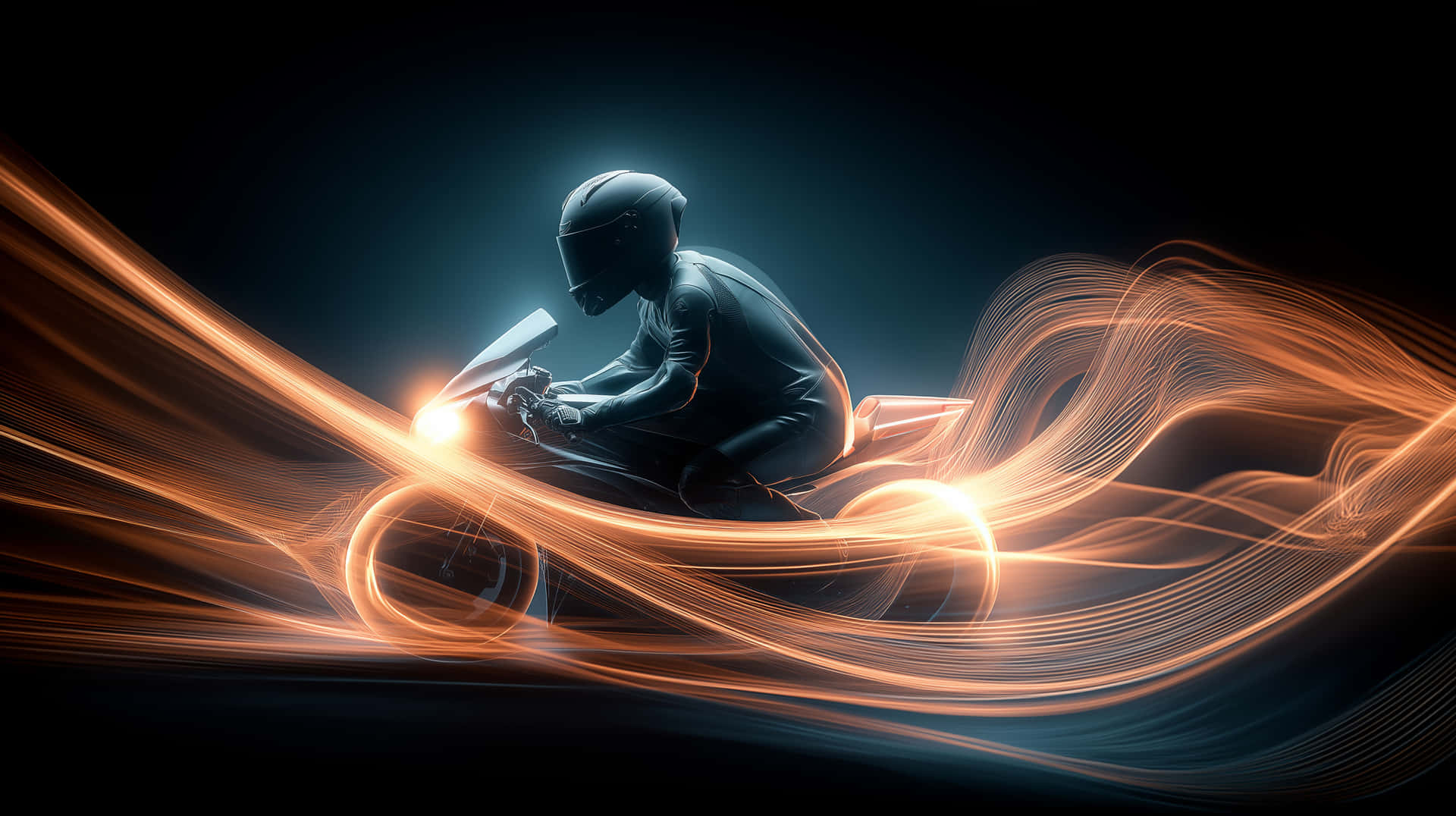 Motorcyclist Silhouette With Dynamic Light Trails Wallpaper