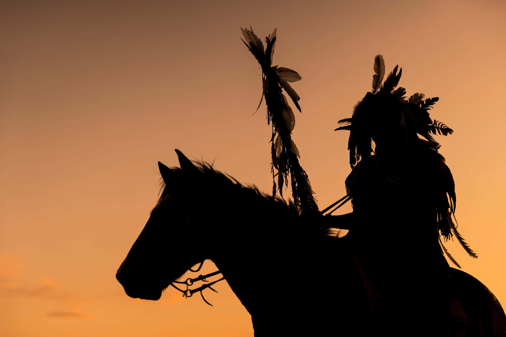 Silhouette D'un Homme Amérindien À Cheval Fond d'écran