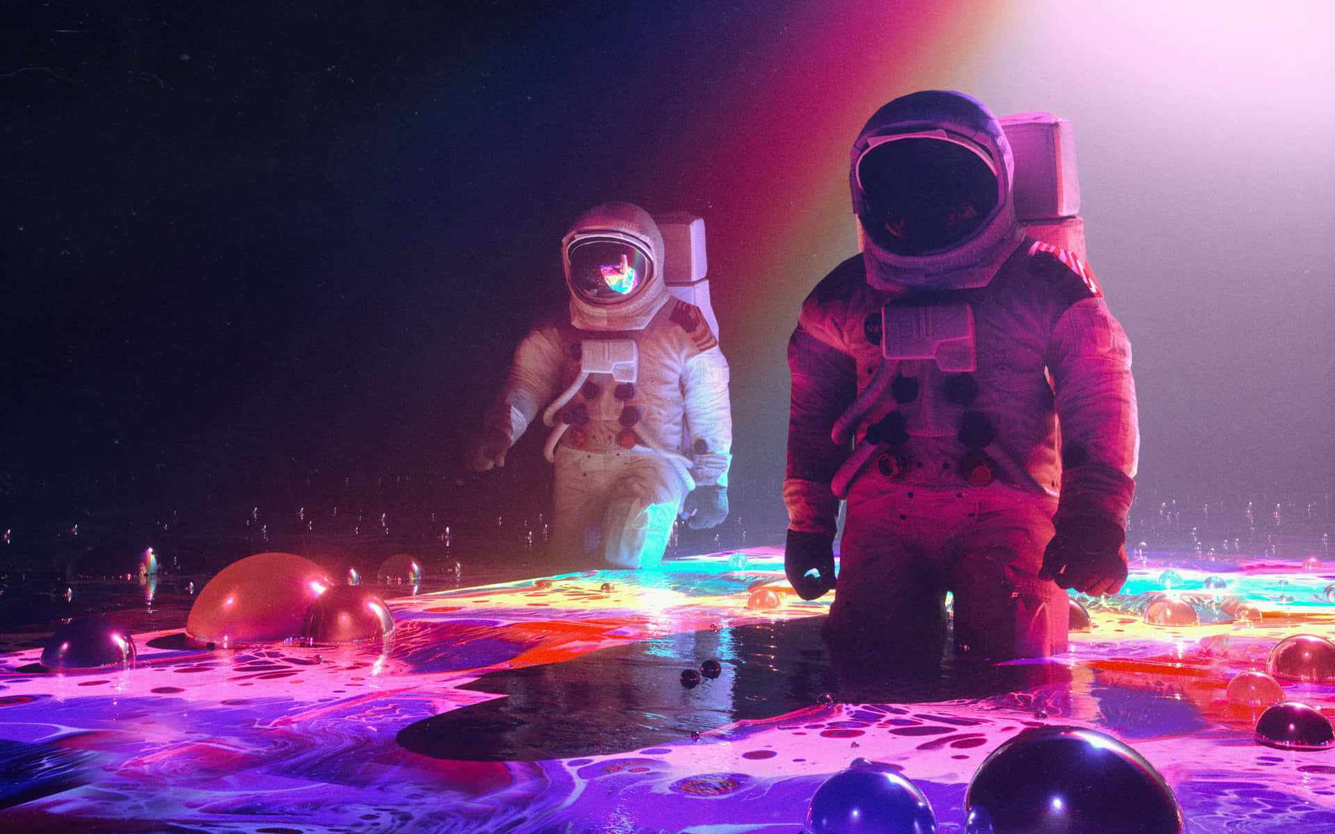 Neon Astronaut Kneeling Wallpaper