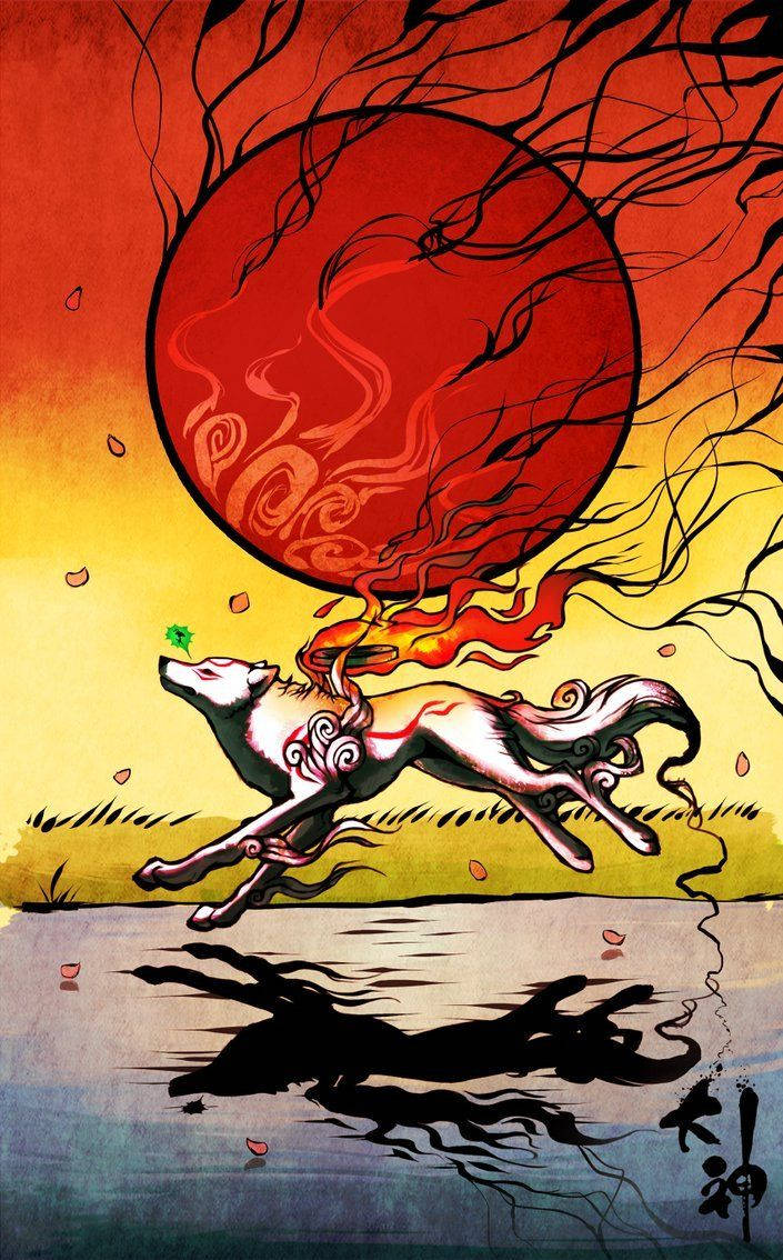 Okami Digital Art Phone Sfondo