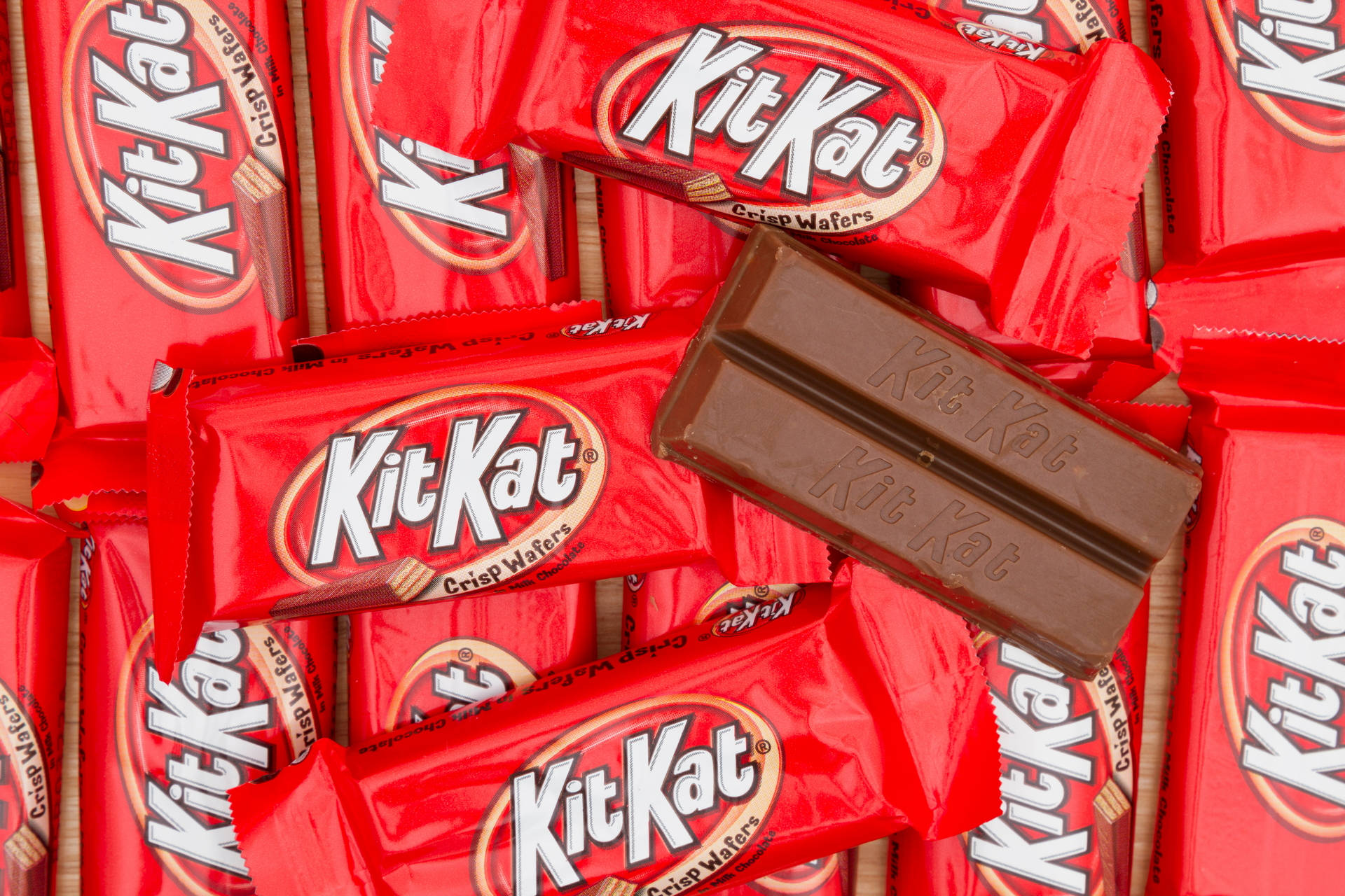 Bildetekst: Lekkert Stabel Av Kit Kat Sjokolader Bakgrunnsbildet