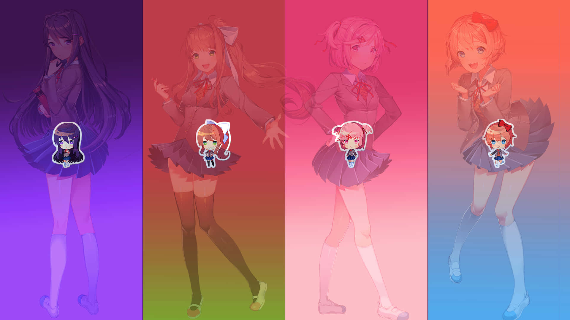 Regulær Og Chibi Ddlc Fargerik Collage Bakgrunnsbildet