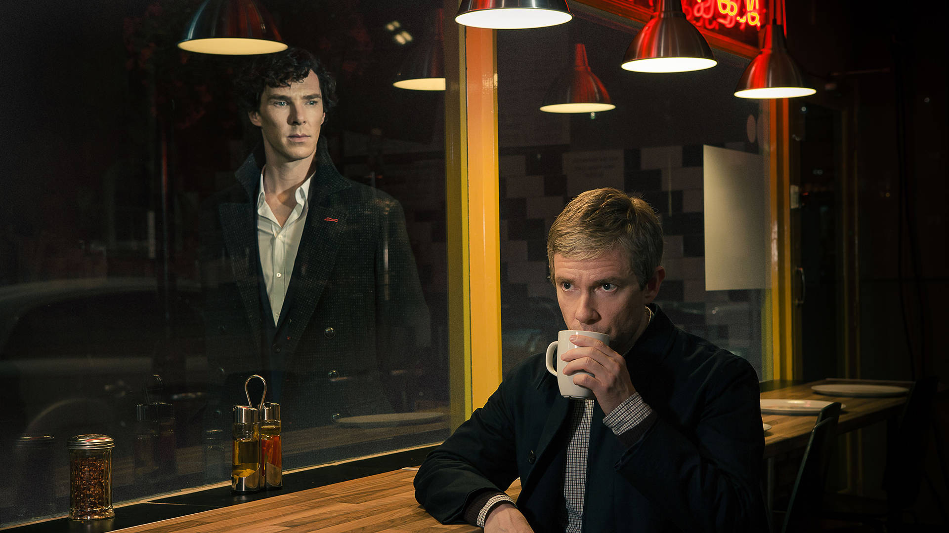 Sherlock John Watson In Diner Achtergrond