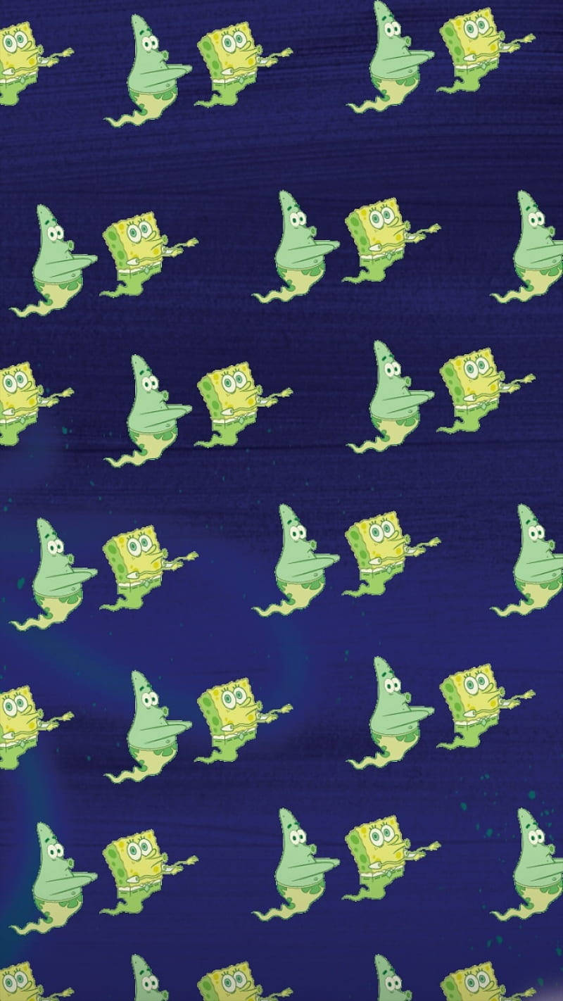Spooky SpongeBob And Patrick Ghost Pattern Wallpaper