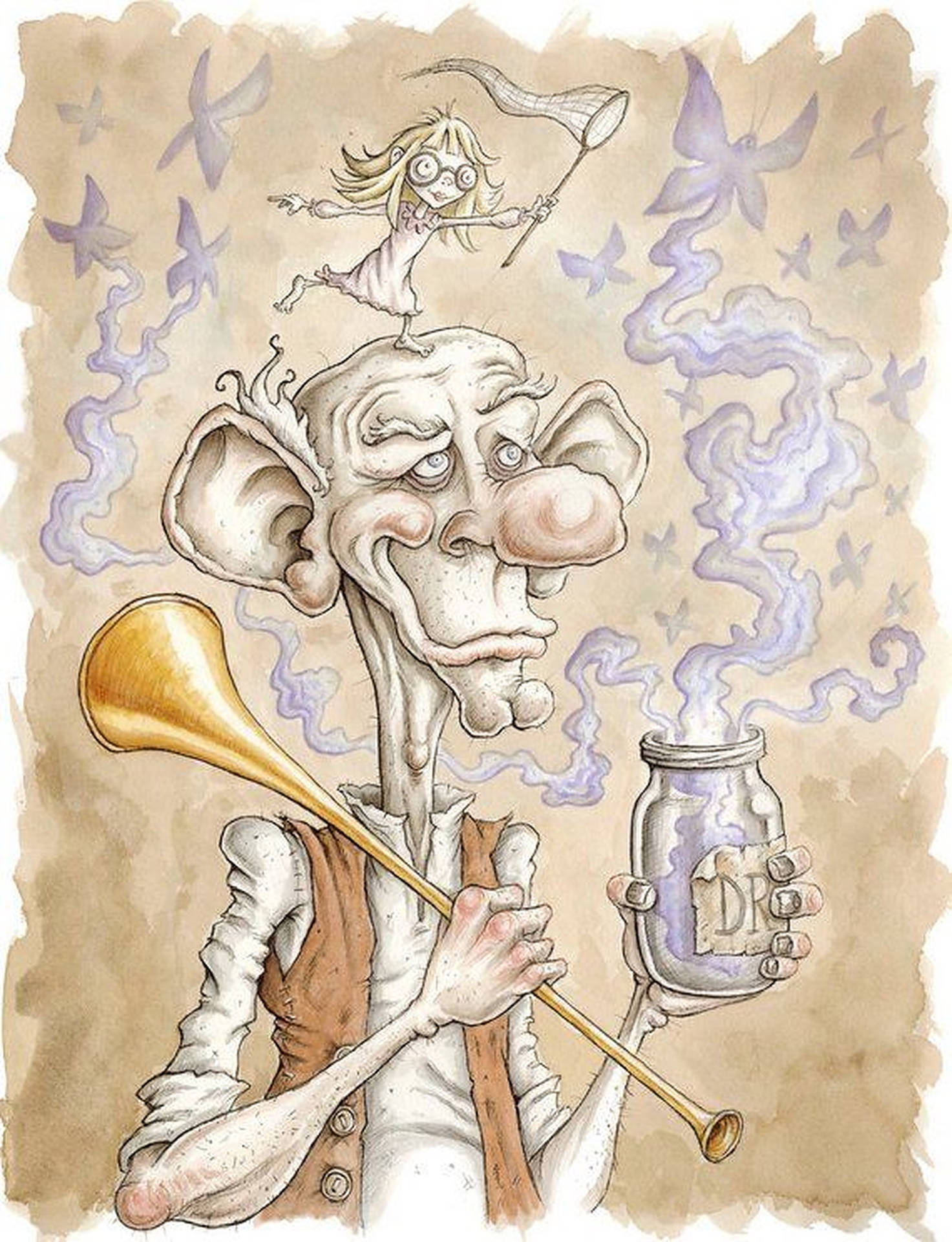 The BFG Using His Dream Trumpet Under Starry Night Sky Wallpaper