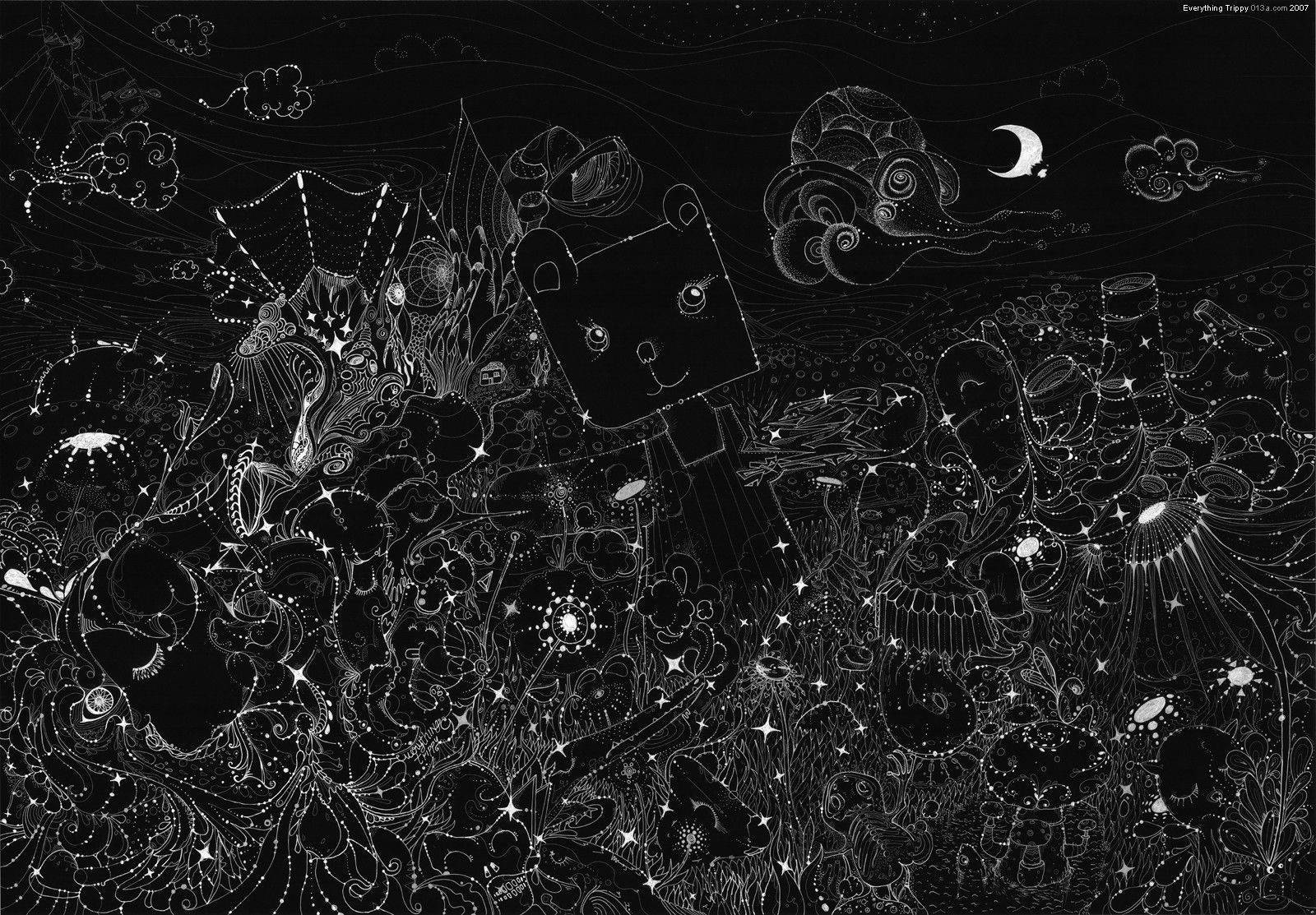 Trippy Cartoon Black White Wallpaper