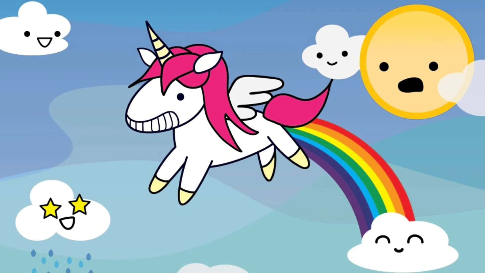 Cartoon Unicorn Flying Wallpaper